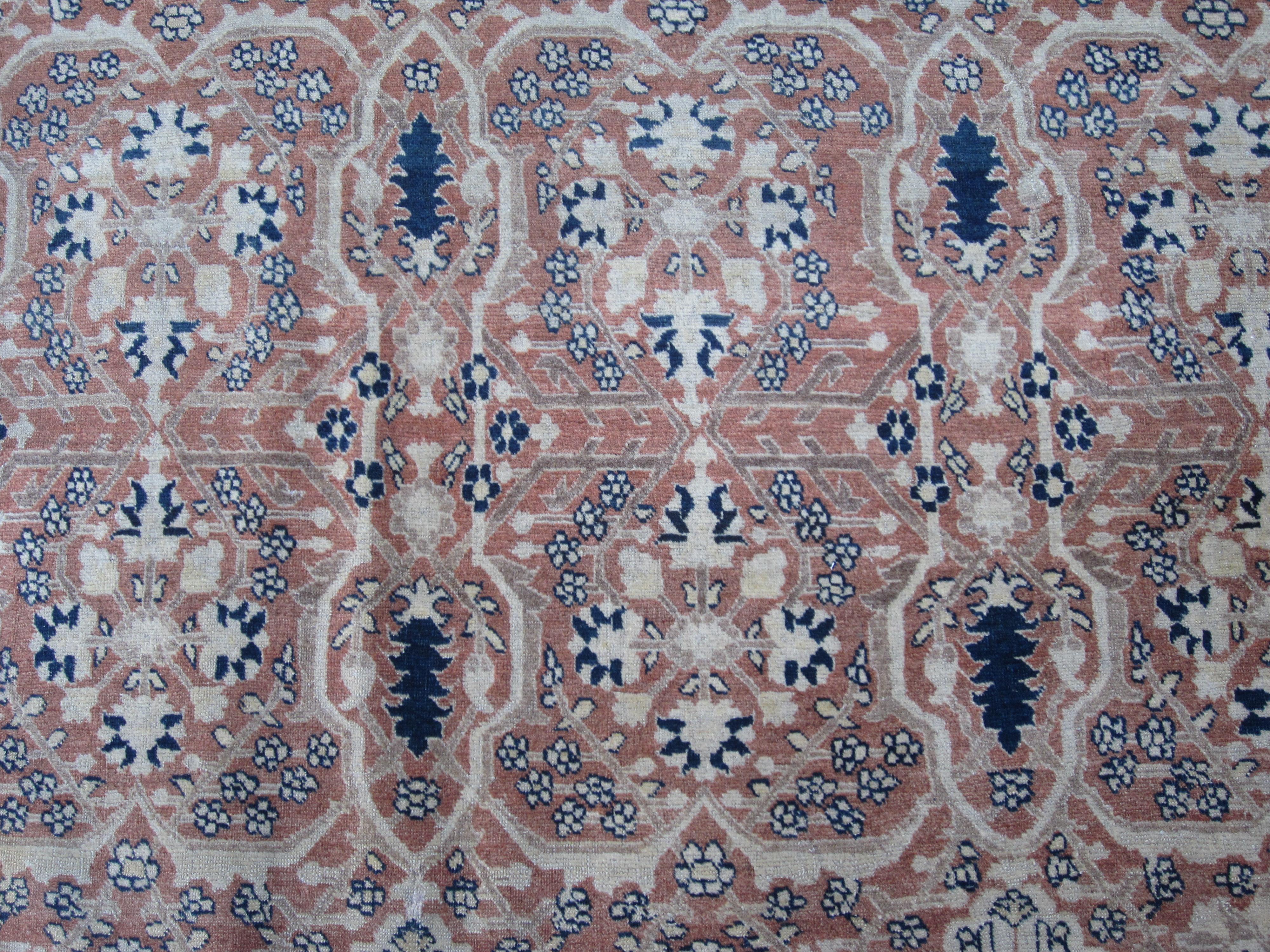 Antique Persian Hadji Jalili Tabriz Blush Pink and Blue Rug, Late 19th Century For Sale 3