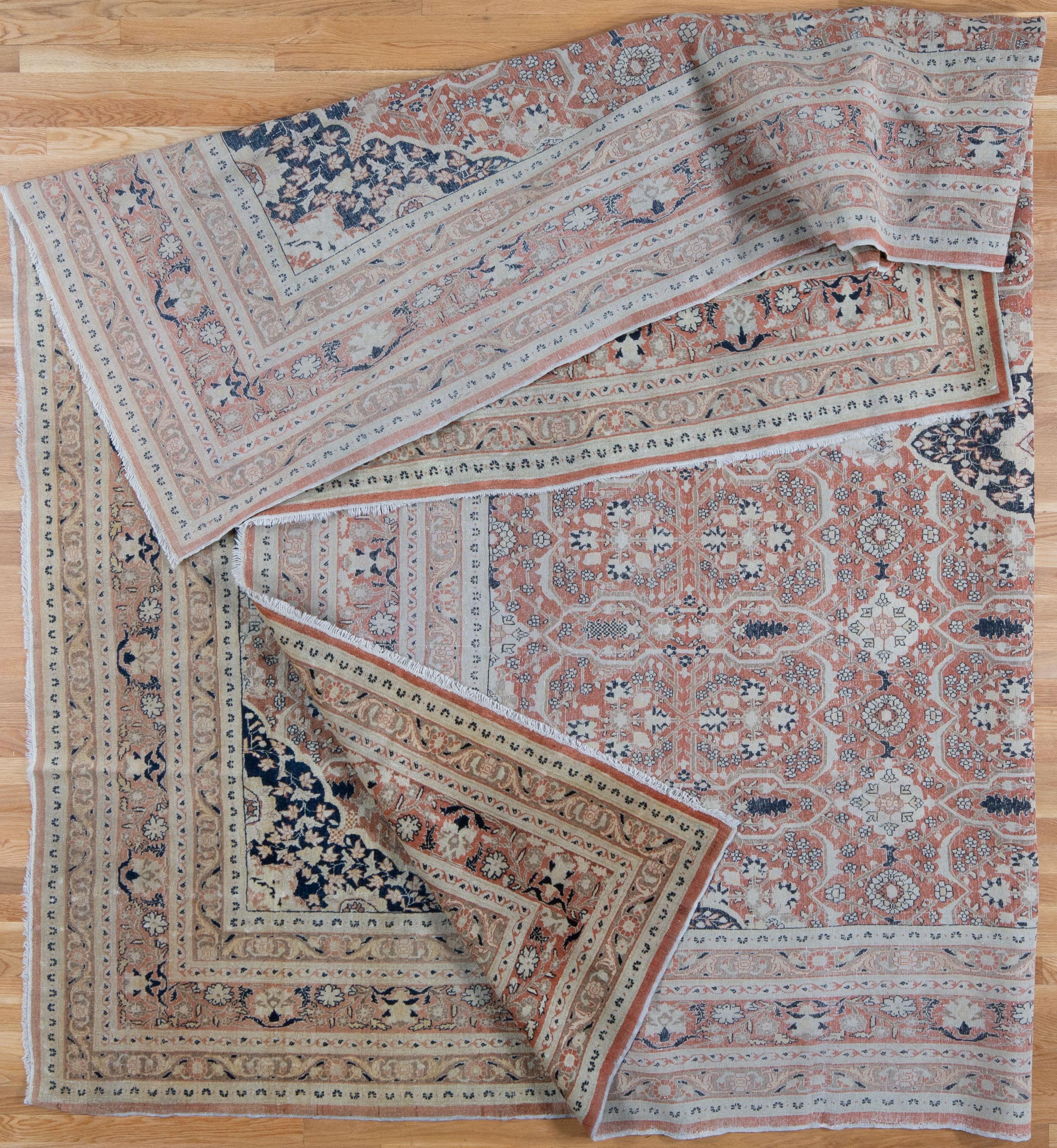 Antique Persian Hadji Jalili Tabriz Blush Pink and Blue Rug, Late 19th Century For Sale 4