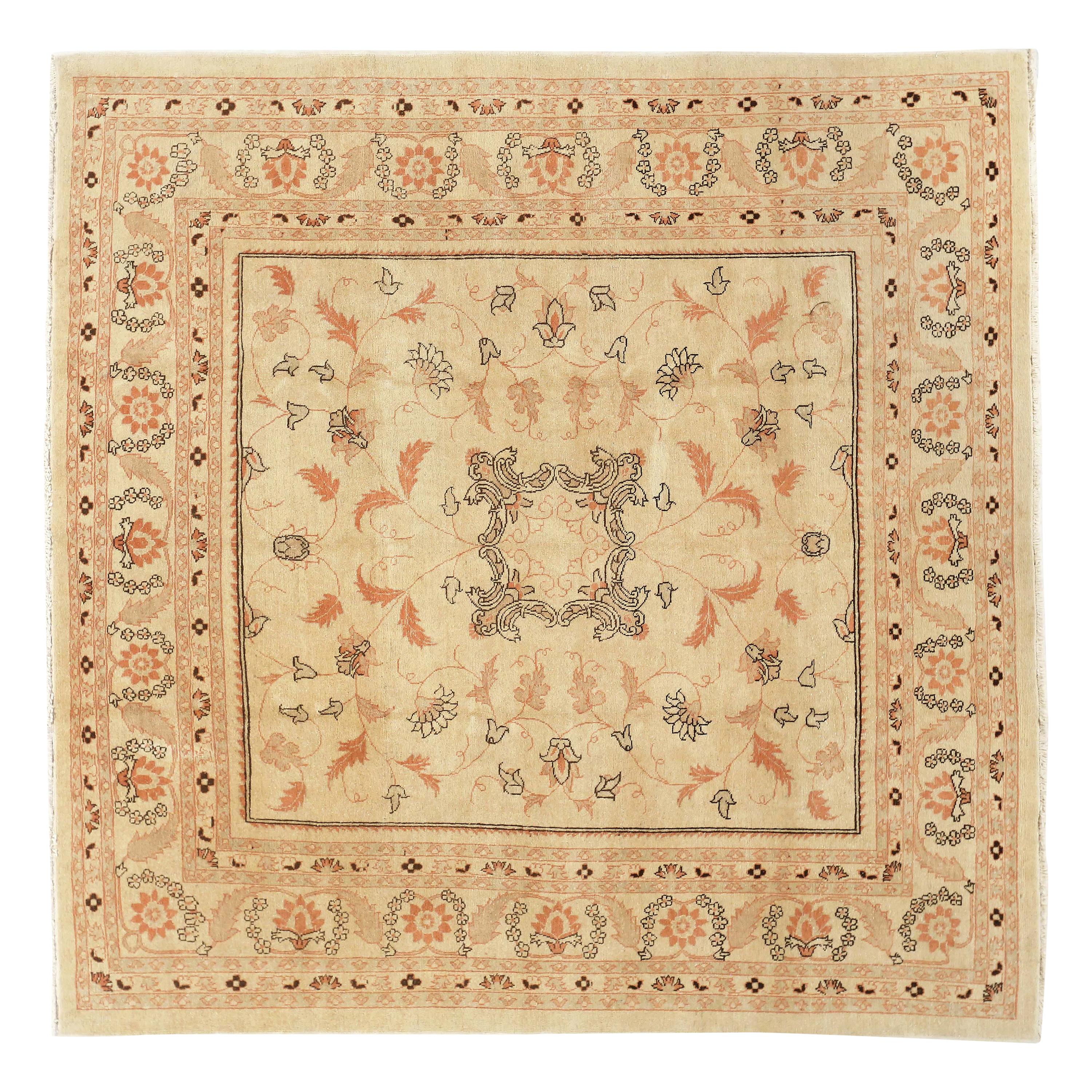 Antique Persian Haji Jalili Square Rug with Black and Brown Floral Details For Sale