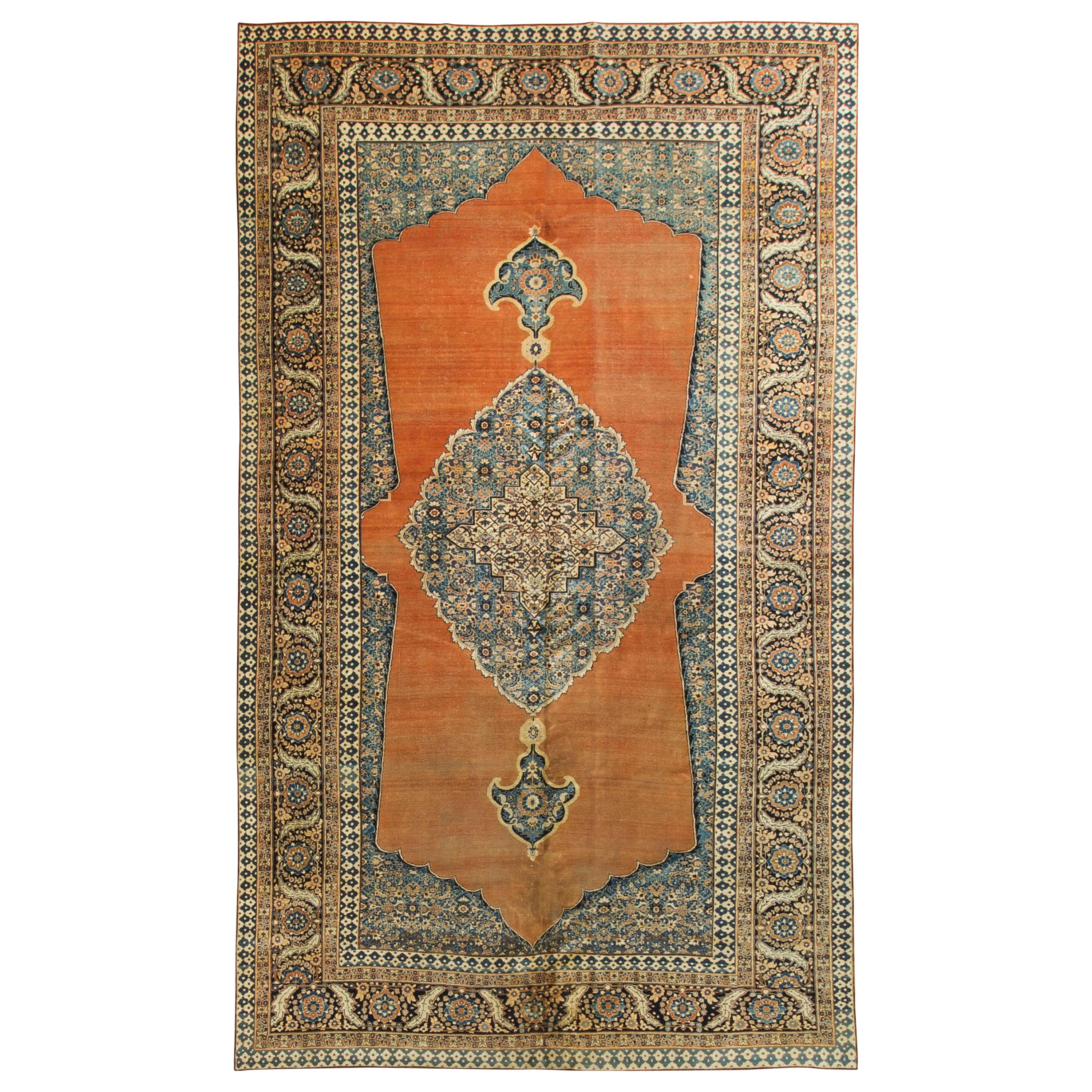 Antique Persian Haji-Jalili Tabriz Rug Carpet, circa 1890 For Sale