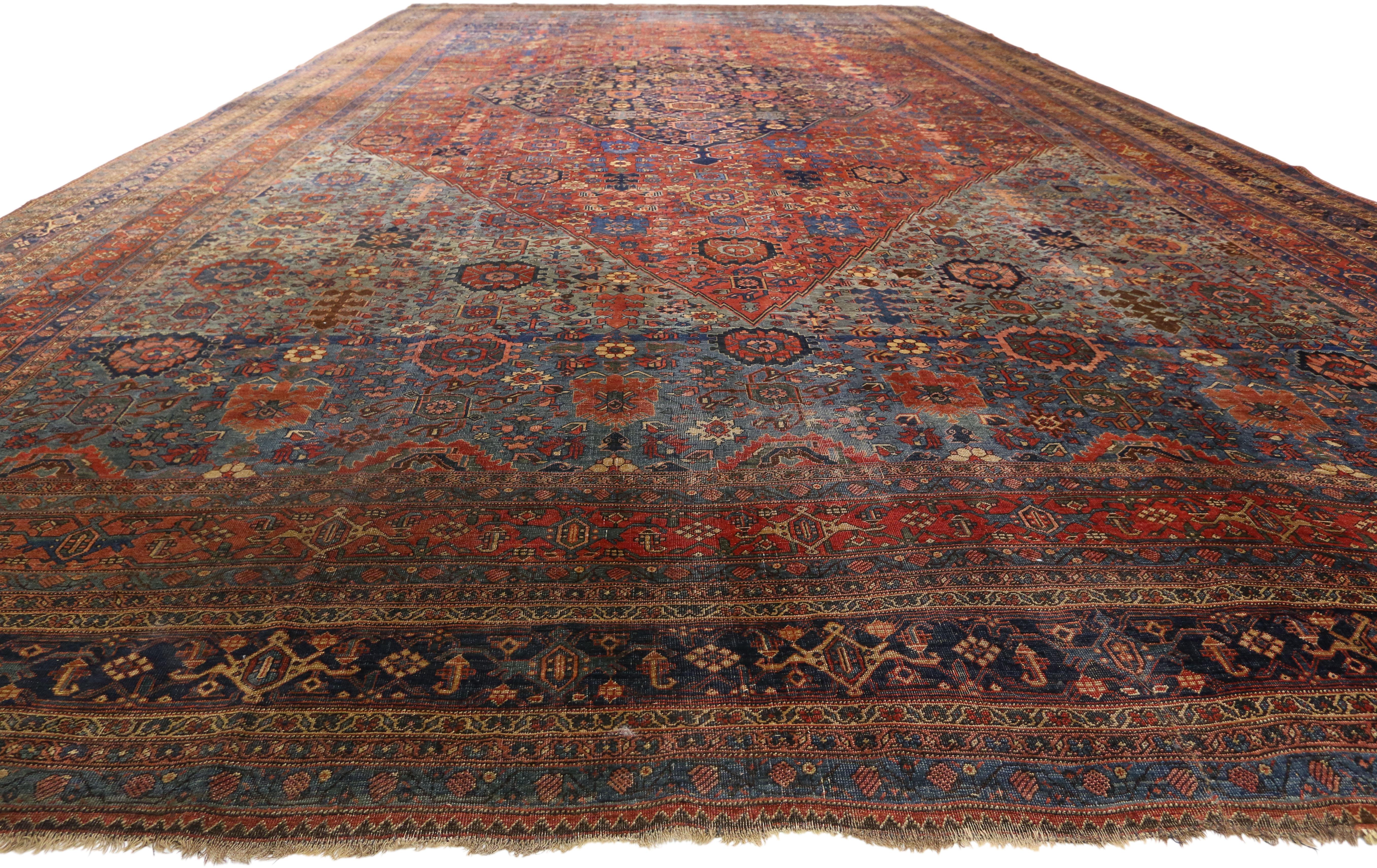 Modern 1870s Antique Persian Halwai Bijar Rug Hotel Lobby Size Carpet For Sale