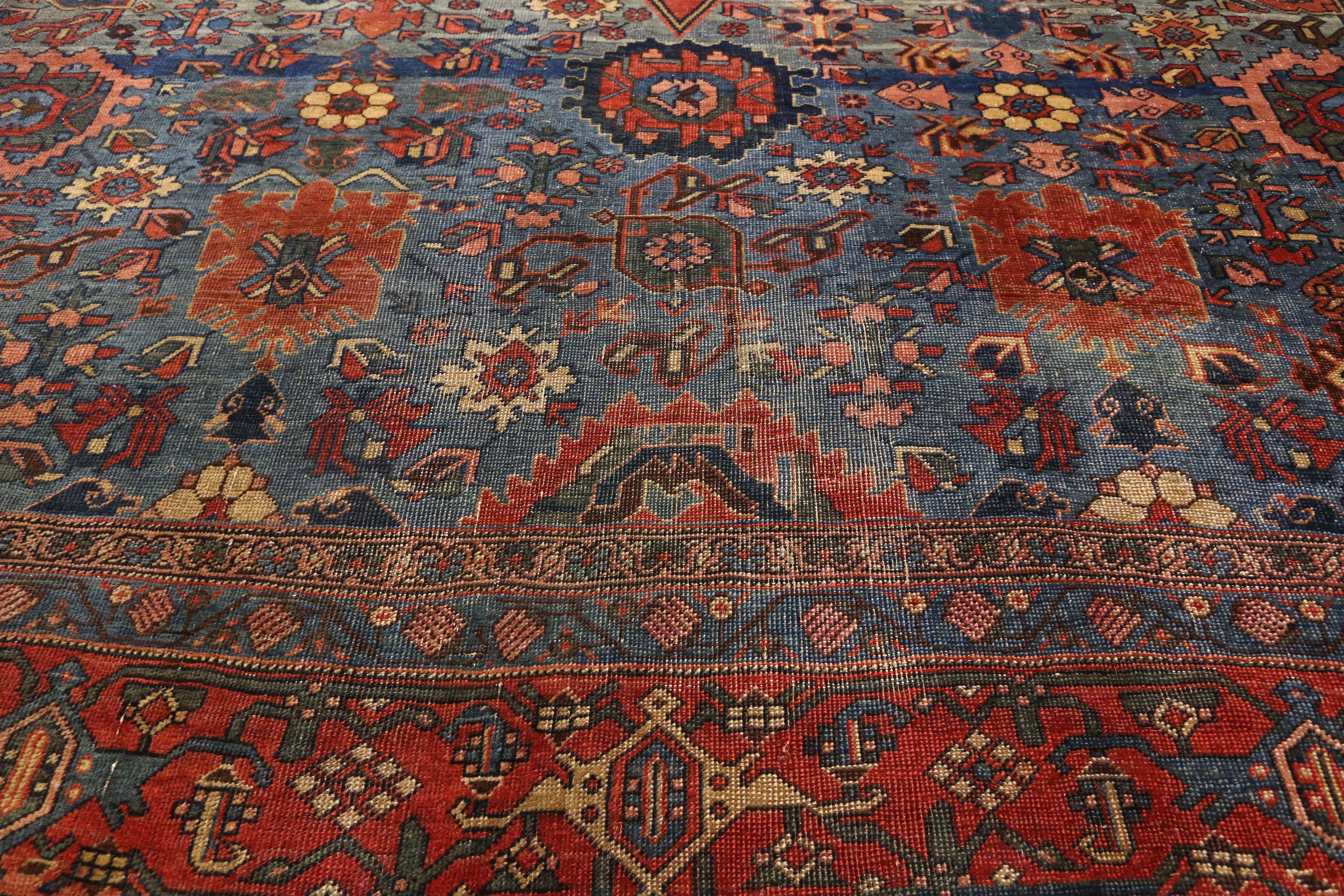 Hand-Knotted 1870s Antique Persian Halwai Bijar Rug Hotel Lobby Size Carpet For Sale
