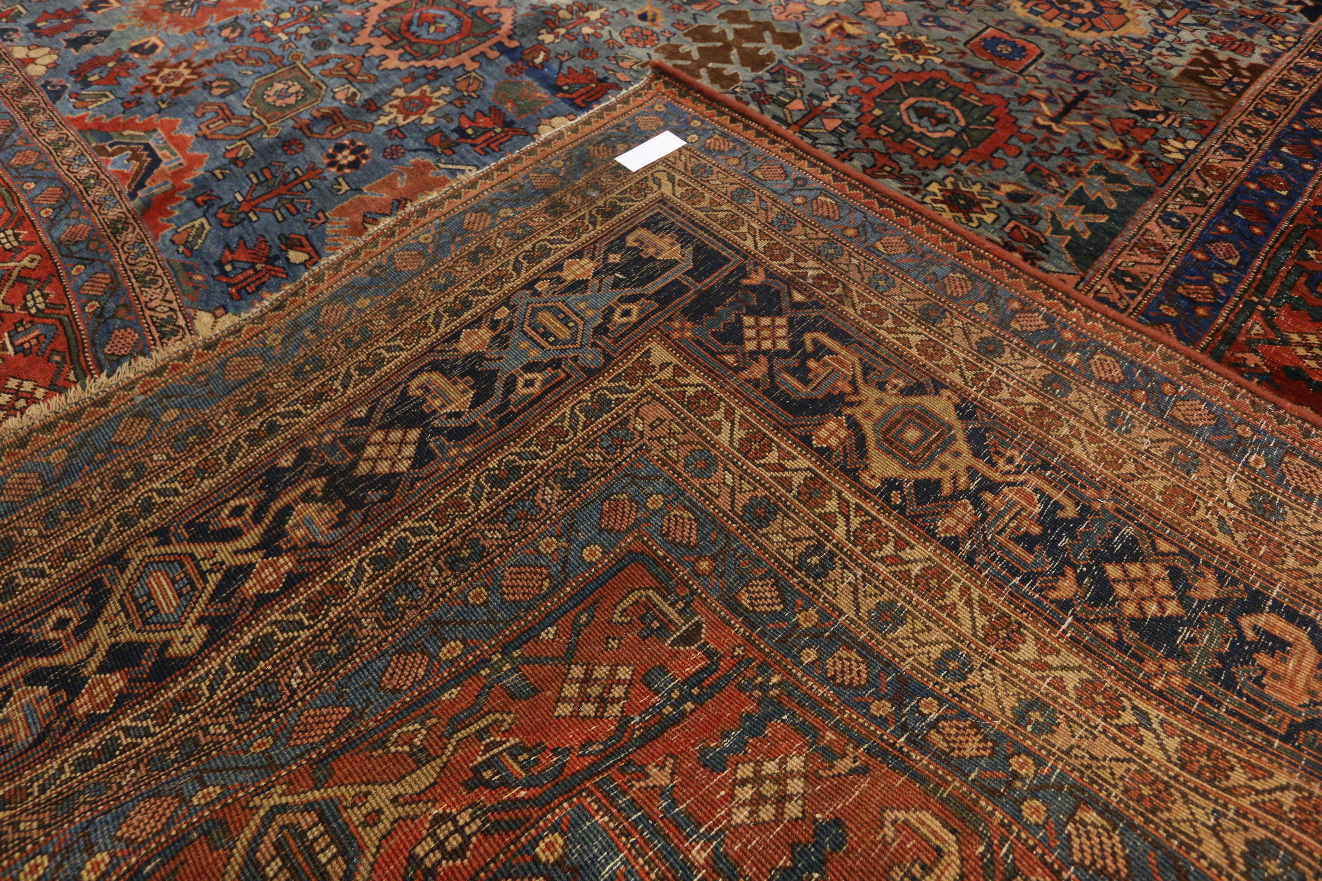 1870s Antique Persian Halwai Bijar Rug Hotel Lobby Size Carpet In Good Condition For Sale In Dallas, TX