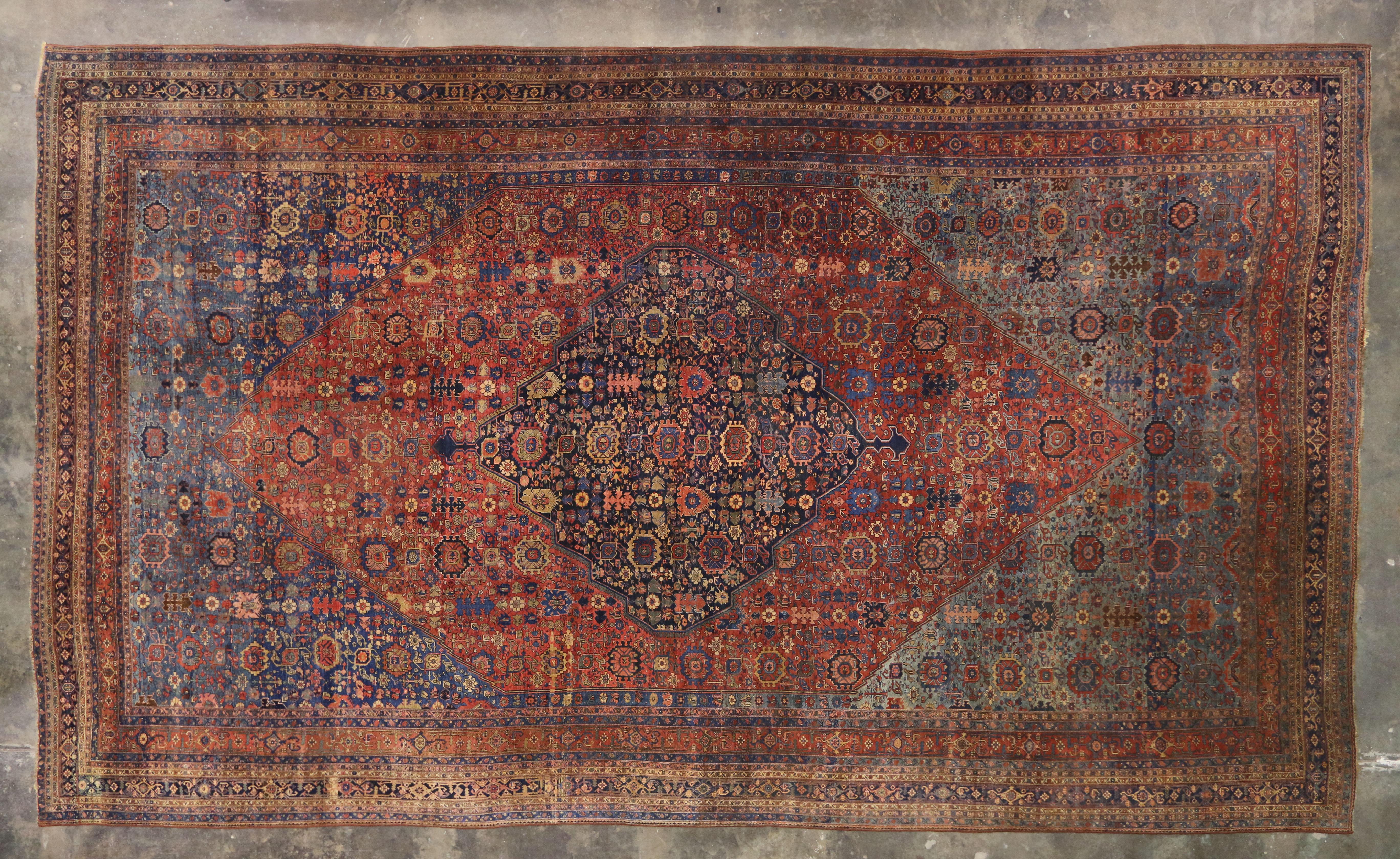 1870s Antique Persian Halwai Bijar Rug Hotel Lobby Size Carpet For Sale 2