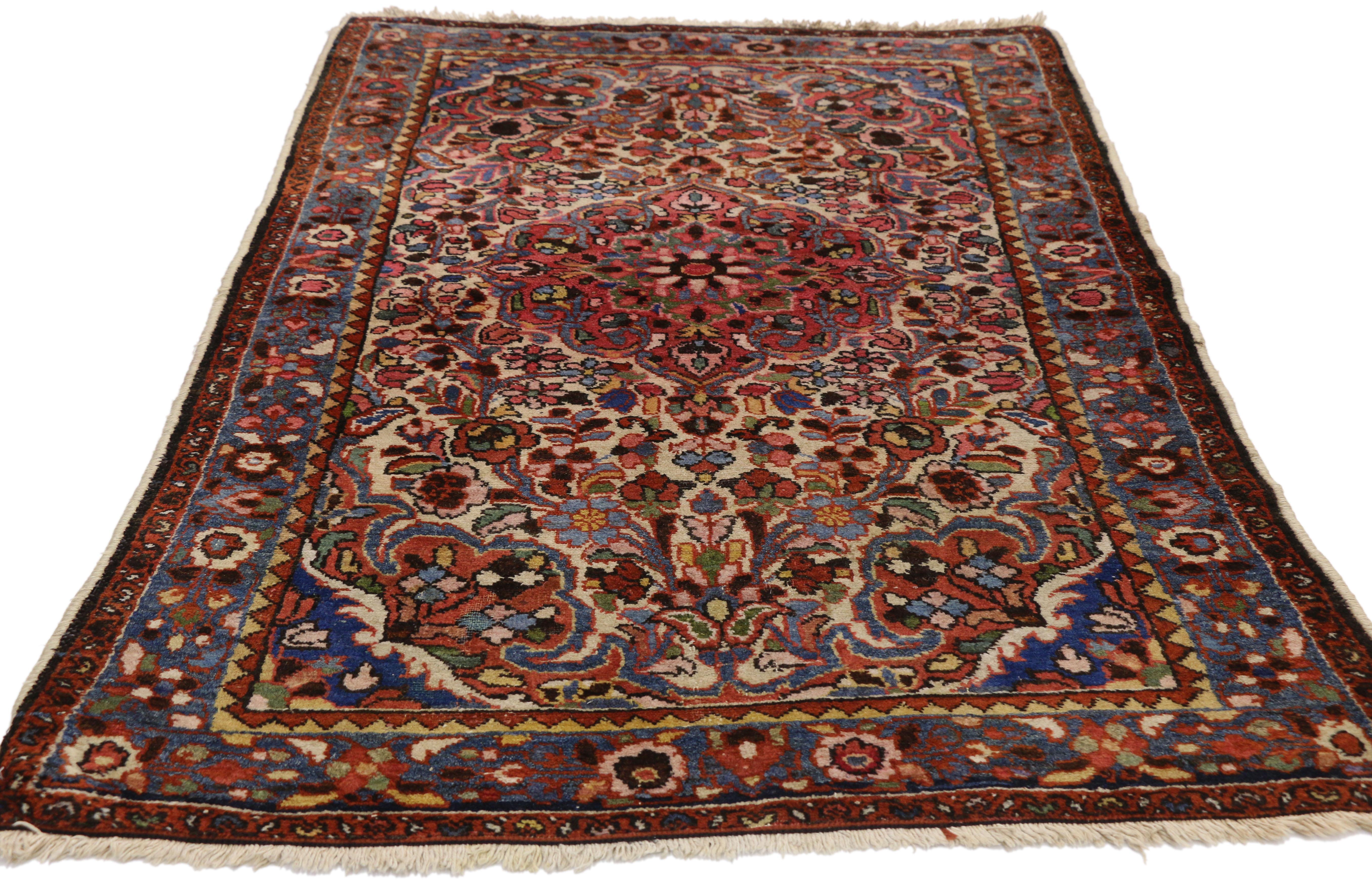 Modern Antique Persian Hamadan Accent Rug with Traditional Style For Sale