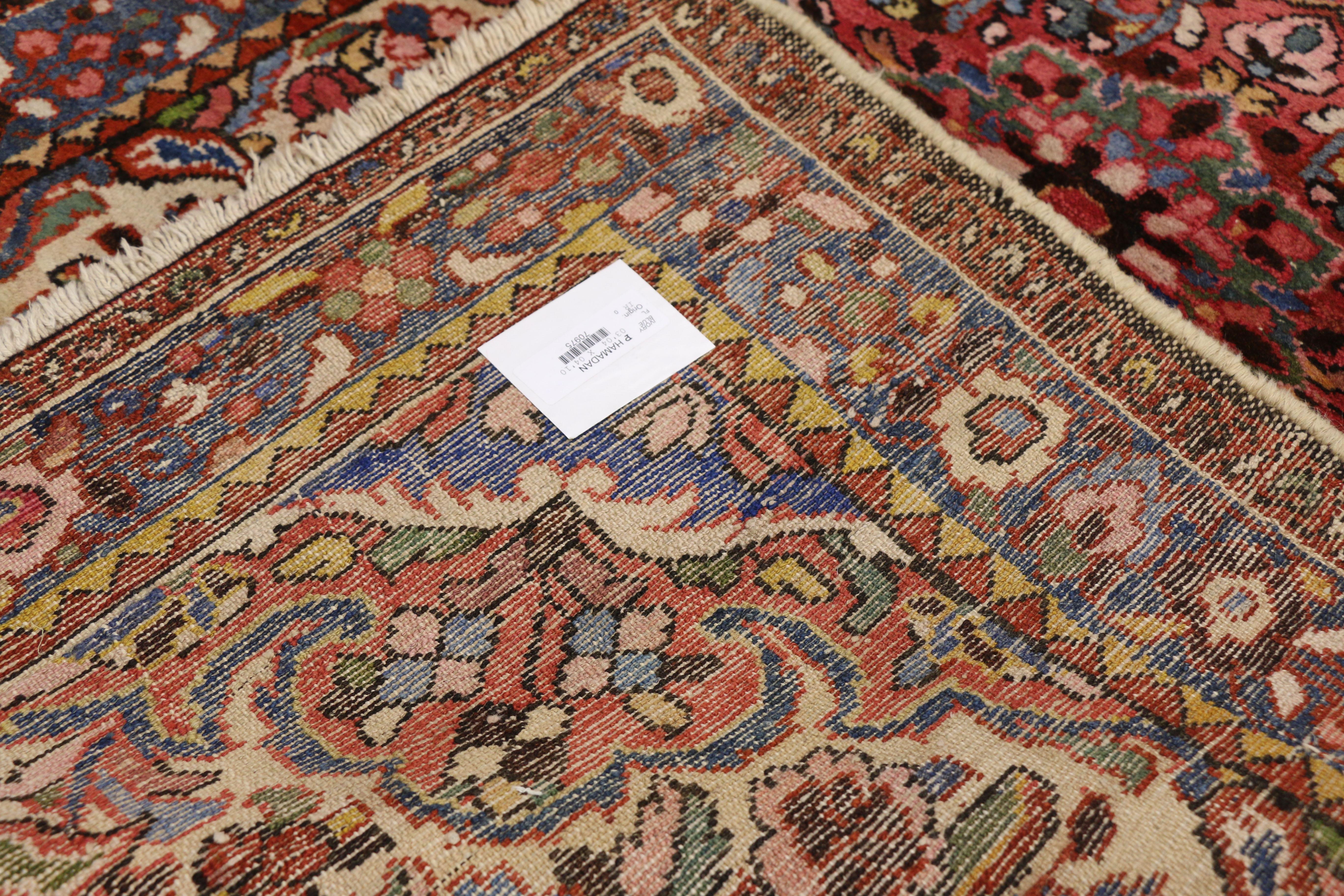 Antique Persian Hamadan Accent Rug with Traditional Style In Good Condition For Sale In Dallas, TX