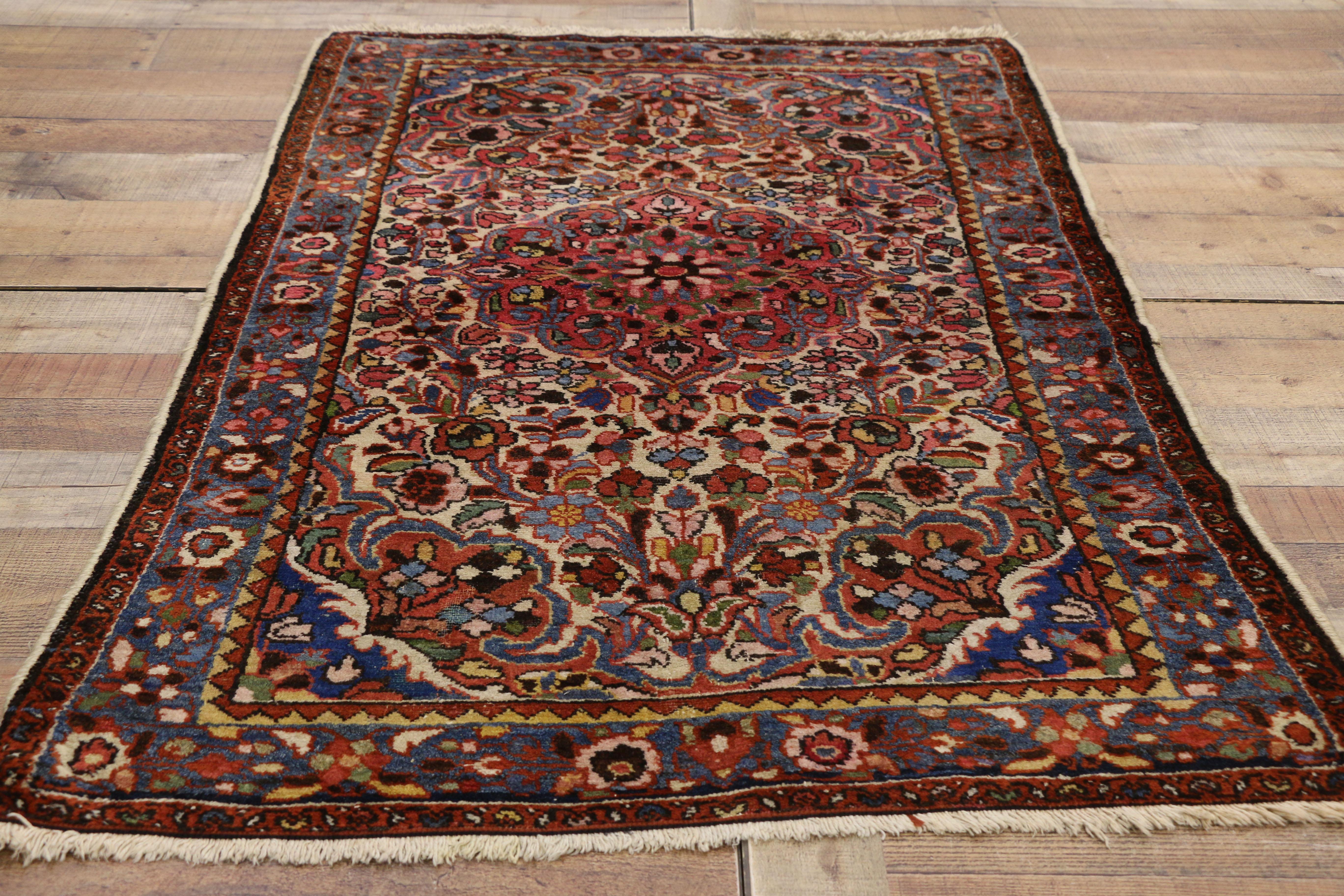 Wool Antique Persian Hamadan Accent Rug with Traditional Style For Sale