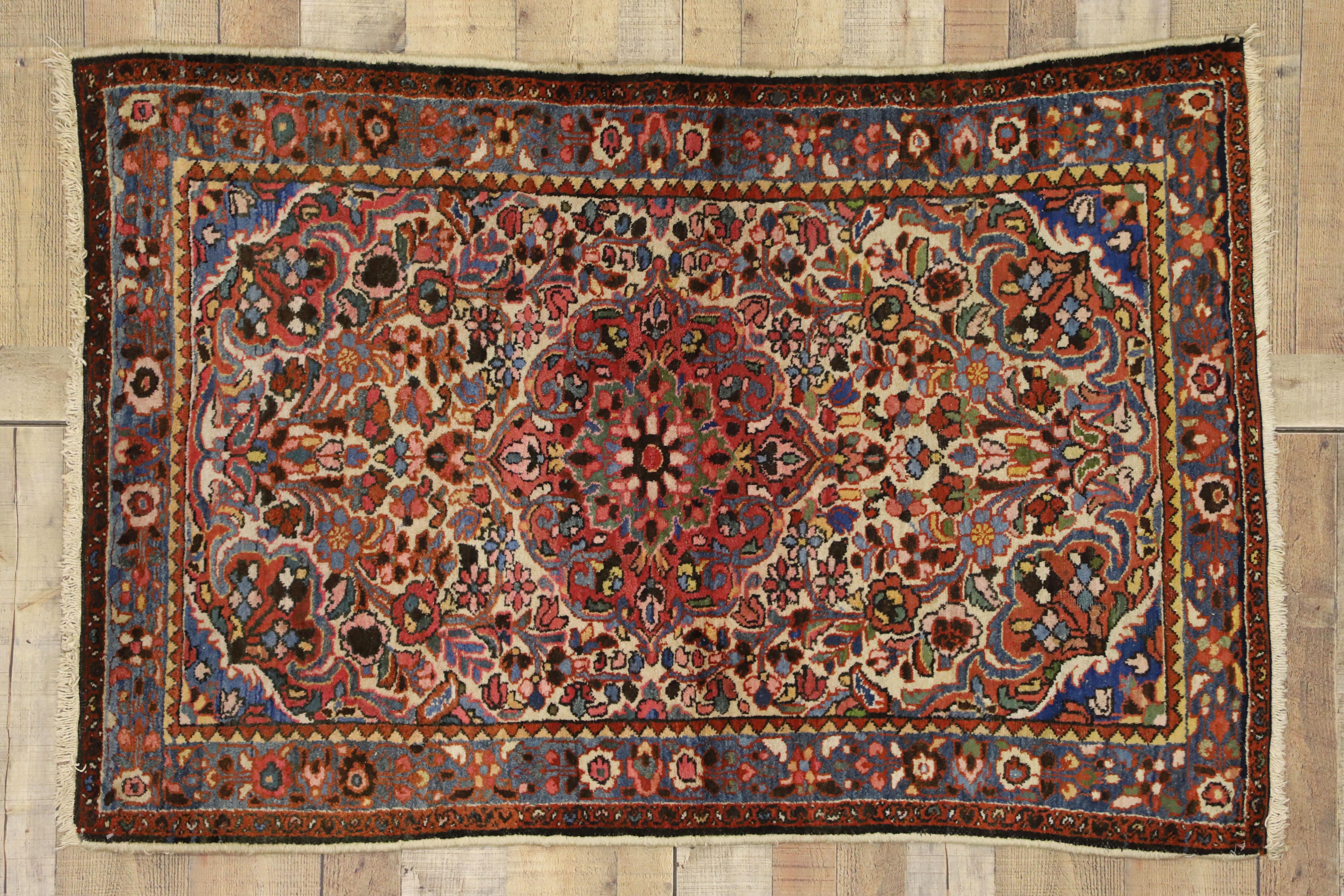 Antique Persian Hamadan Accent Rug with Traditional Style For Sale 1