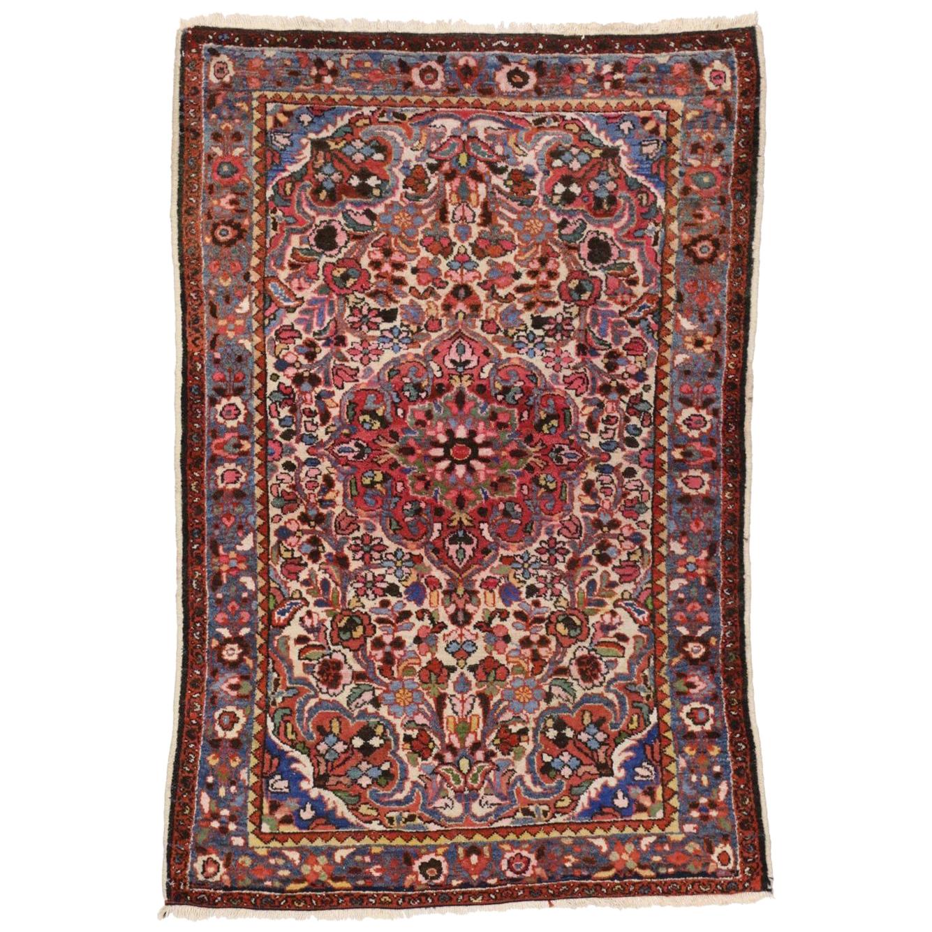 Ancien tapis persan d'appoint Hamadan de style traditionnel