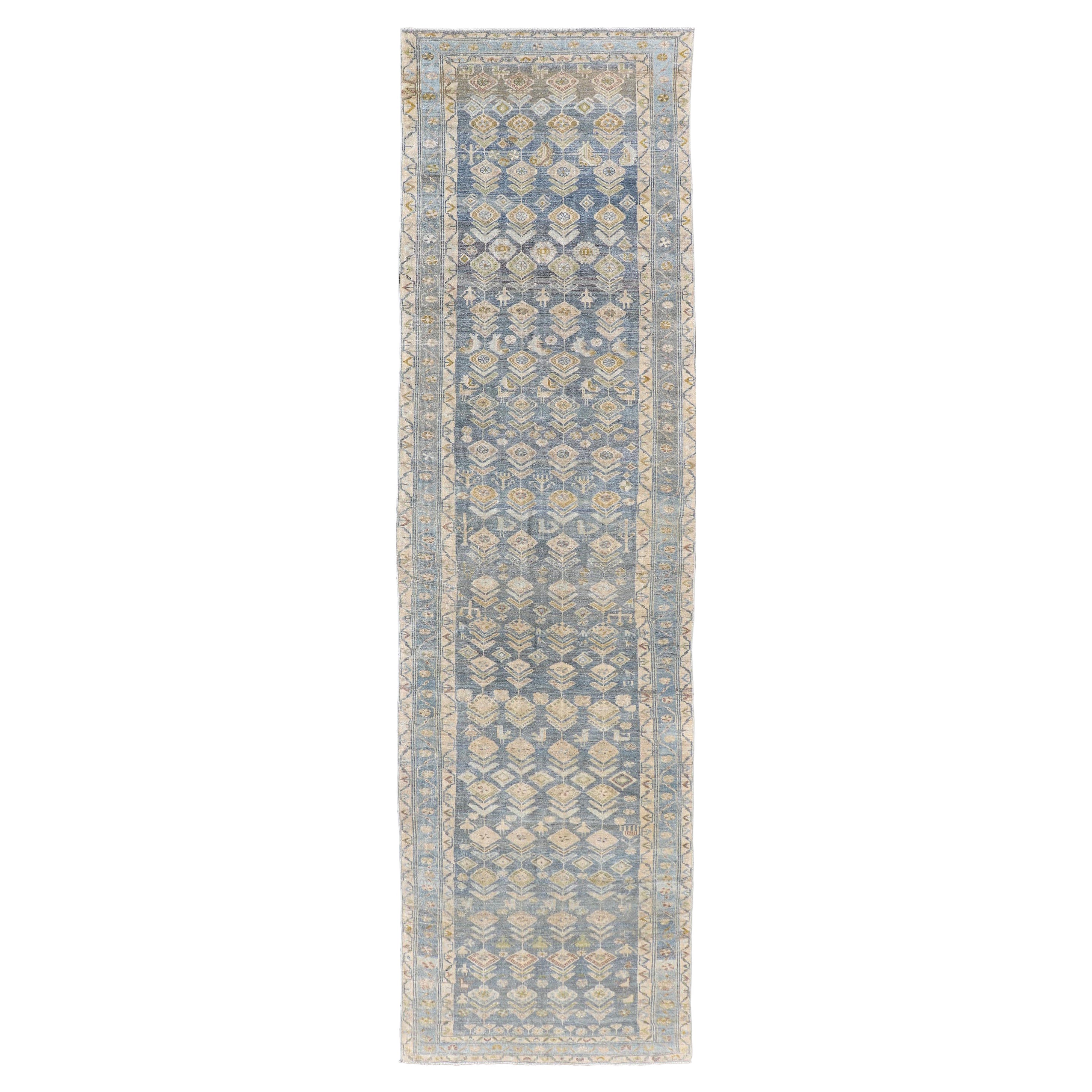 Antique Persian Hamadan Blue Runner With Geometric 
Floral Motifs 3
6"X13
8"