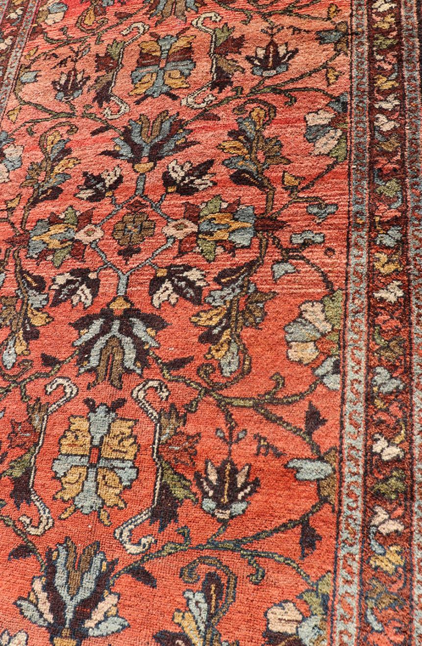 Antique Persian Hamadan Carpet with Floral Designs in Soft Orange Red and Brown In Excellent Condition For Sale In Atlanta, GA