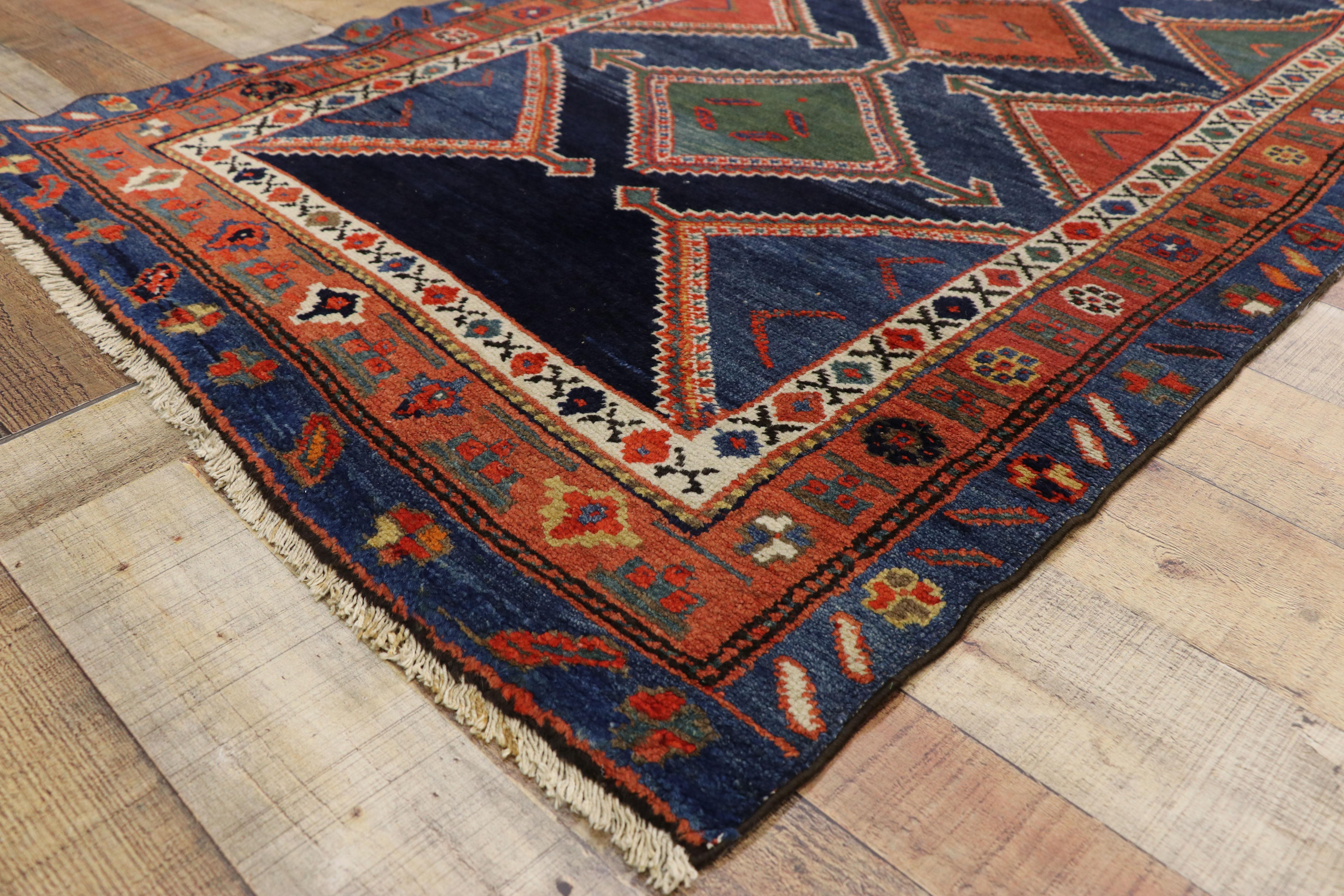 Wool Antique Persian Hamadan Chenar Runner with Tribal Art Deco Style