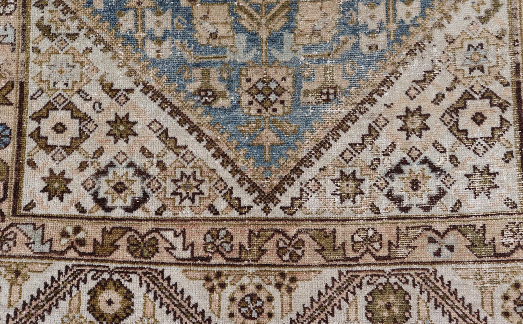 Antiker persischer Hamadan Gallery Teppich mit blauem und Allover-Design 4'11 x 11'5 im Angebot 2