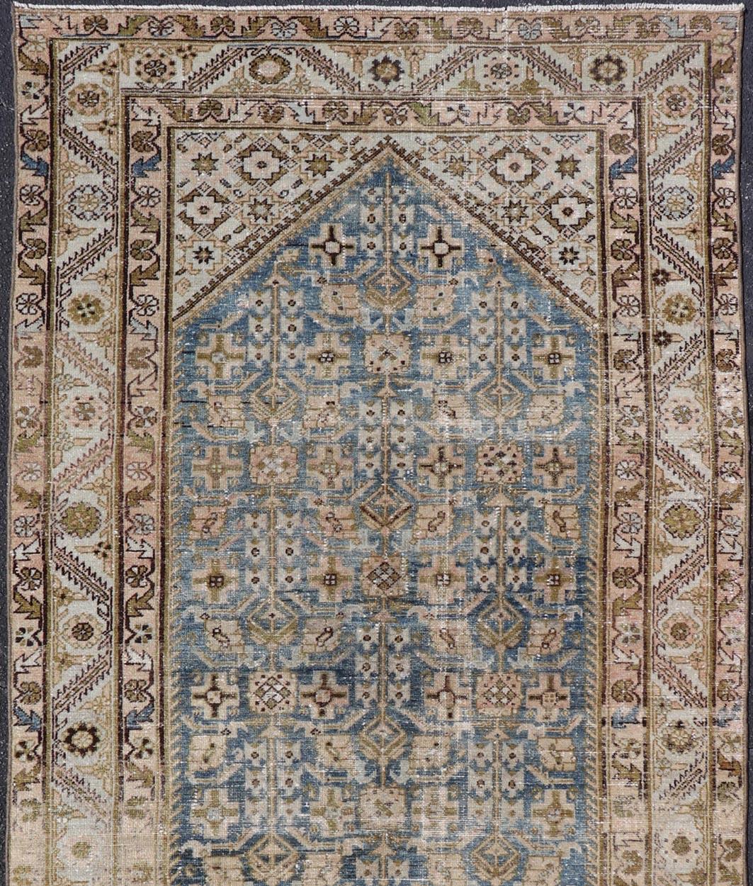 Antiker persischer Hamadan Gallery Teppich mit blauem und Allover-Design 4'11 x 11'5 im Angebot 3