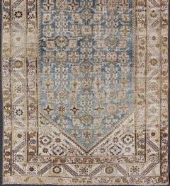 Antique Persian Hamadan Gallery Rug with Blue and Allover Design 4'11 x 11'5