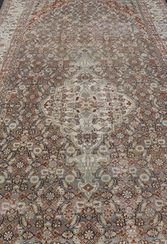 Antique Persian Hamadan Gallery Rug with Refined Medallion 7'1 x 16'5