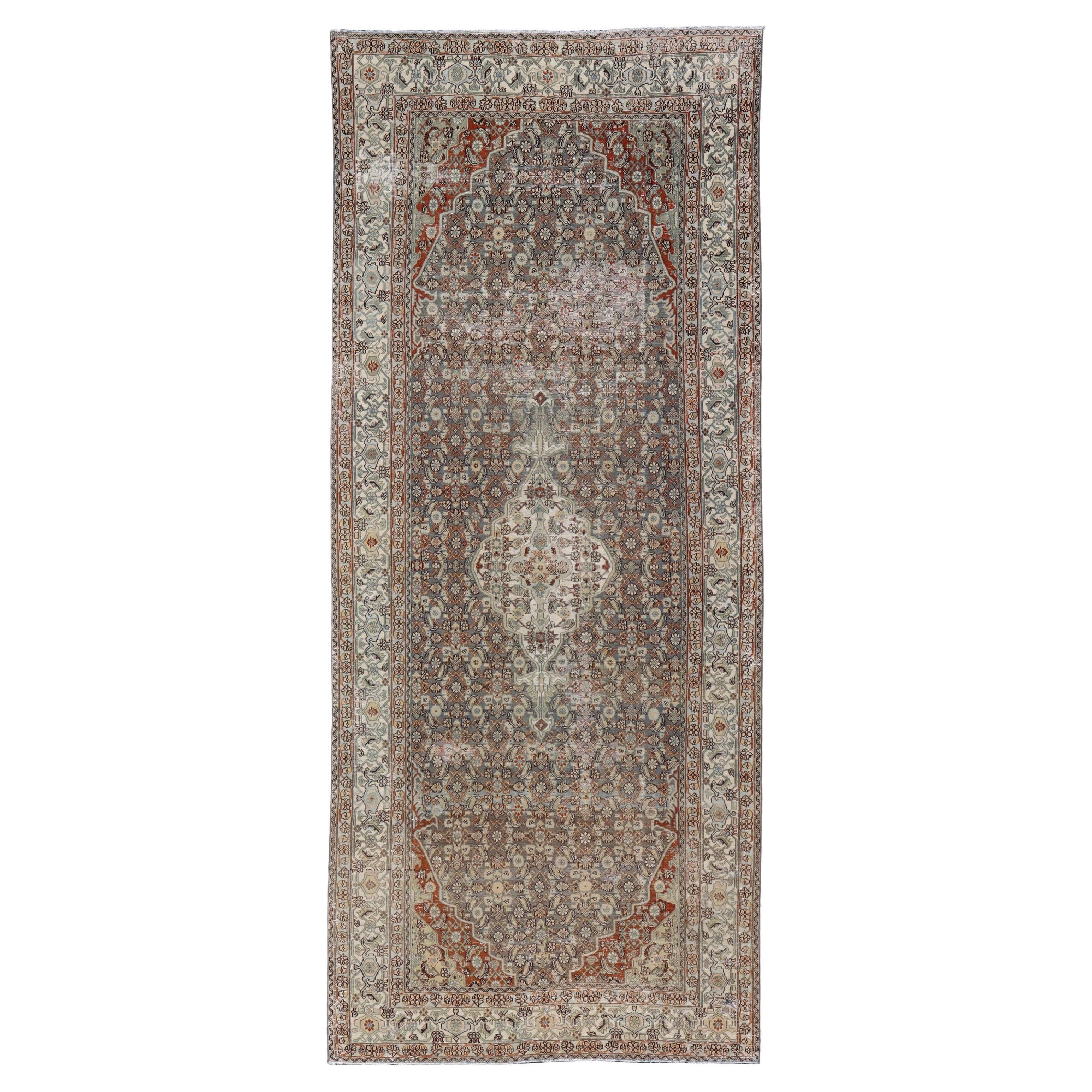 Antique Persian Hamadan Gallery Rug with Refined Medallion 7
1 x 16
5 For Sale