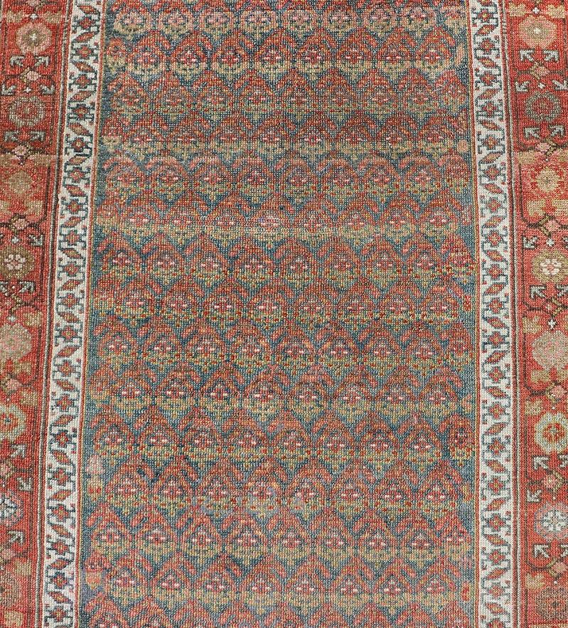Antique Persian Hamadan Gallery Runner in Wool with All-Over Tribal Design For Sale 4