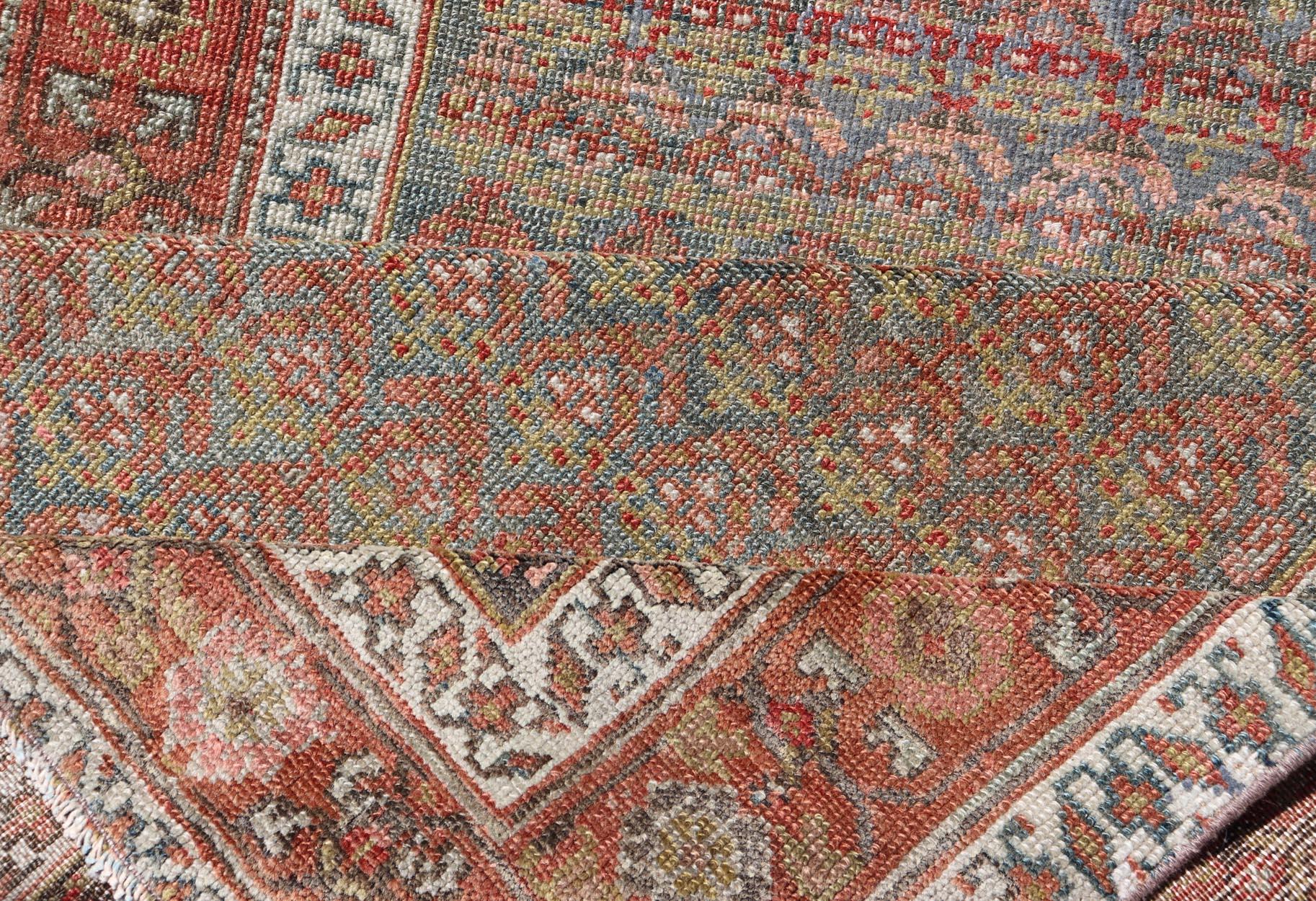 Antique Persian Hamadan Gallery Runner in Wool with All-Over Tribal Design For Sale 6