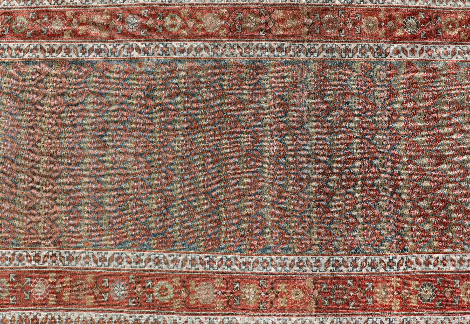 Malayer Antique Persian Hamadan Gallery Runner in Wool with All-Over Tribal Design For Sale