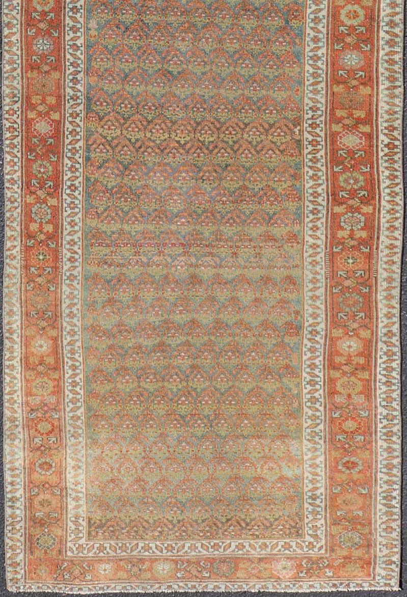 20th Century Antique Persian Hamadan Gallery Runner in Wool with All-Over Tribal Design For Sale
