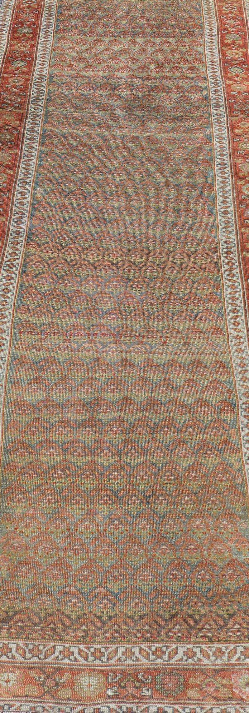 Antique Persian Hamadan Gallery Runner in Wool with All-Over Tribal Design For Sale 1