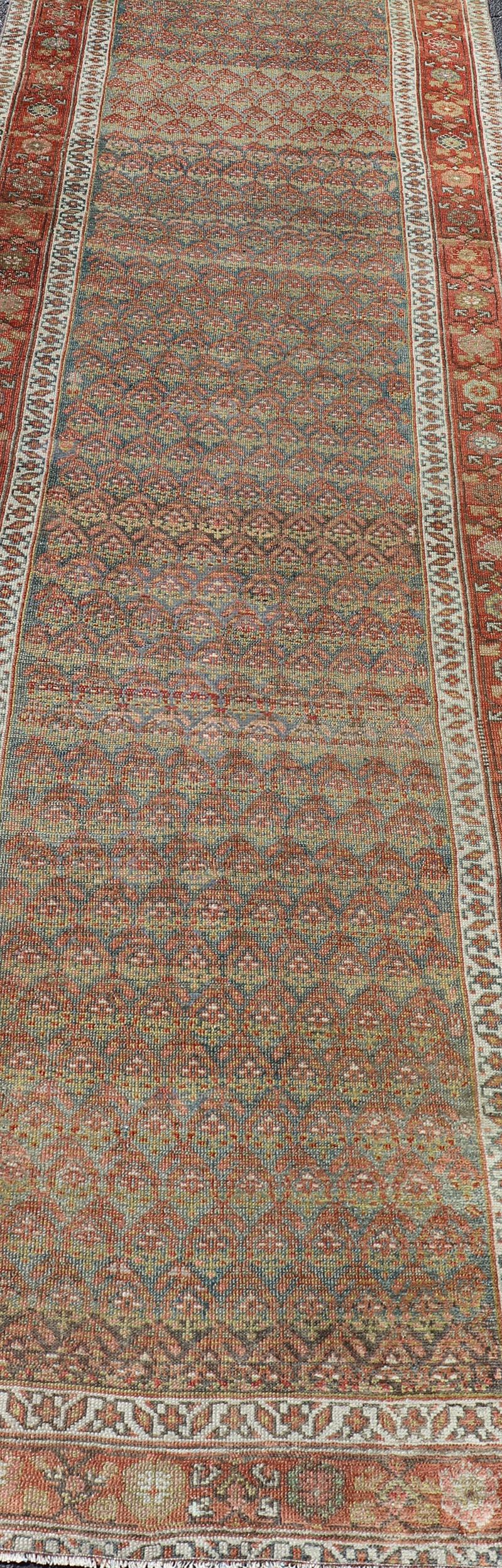 Antique Persian Hamadan Gallery Runner in Wool with All-Over Tribal Design For Sale 2