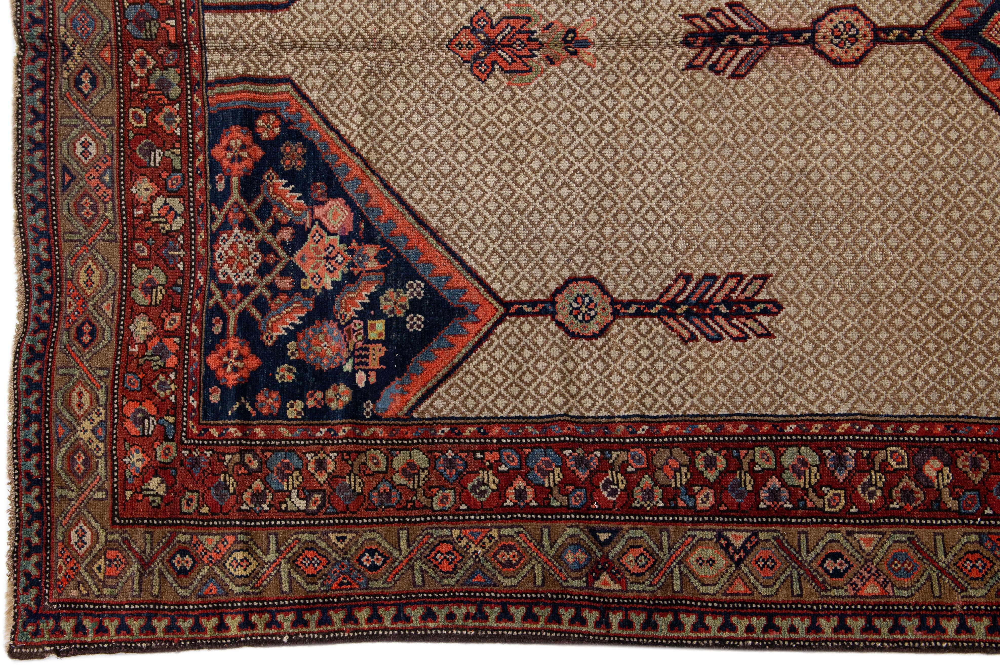 Antique Persian Hamadan Gallery Wool Rug with Blue Medallion Design In Good Condition For Sale In Norwalk, CT