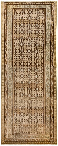 Antique Persian Hamadan Geometric Wool Rug In Beige and Brown