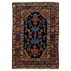 Antike persische Hamadan  Handgefertigter geometrisch gestalteter Wollteppich in Marineblau