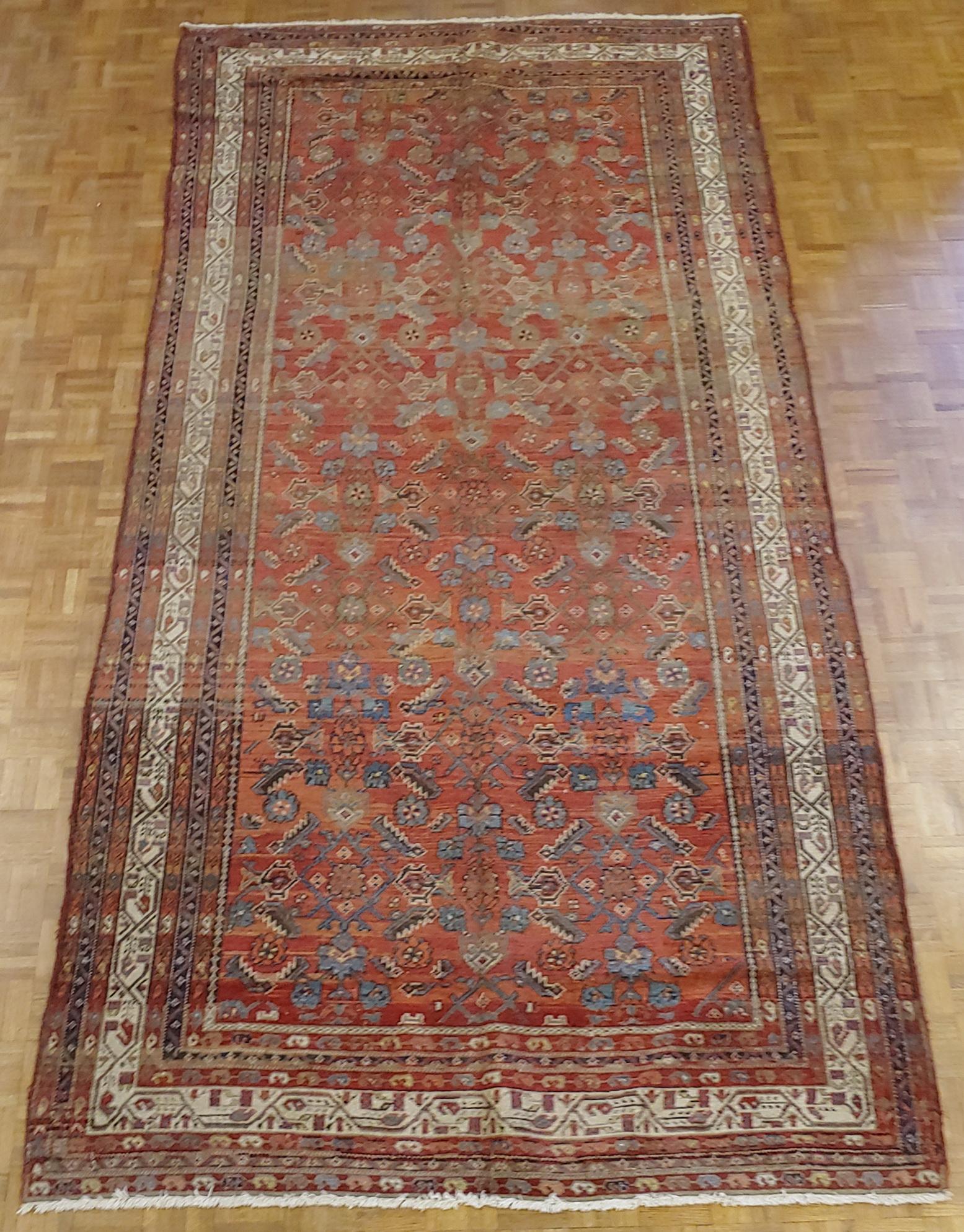 Malayer Antique Persian Hamadan, Herati Motif, Rust Field, Wool, Hallway Size, 1915 For Sale
