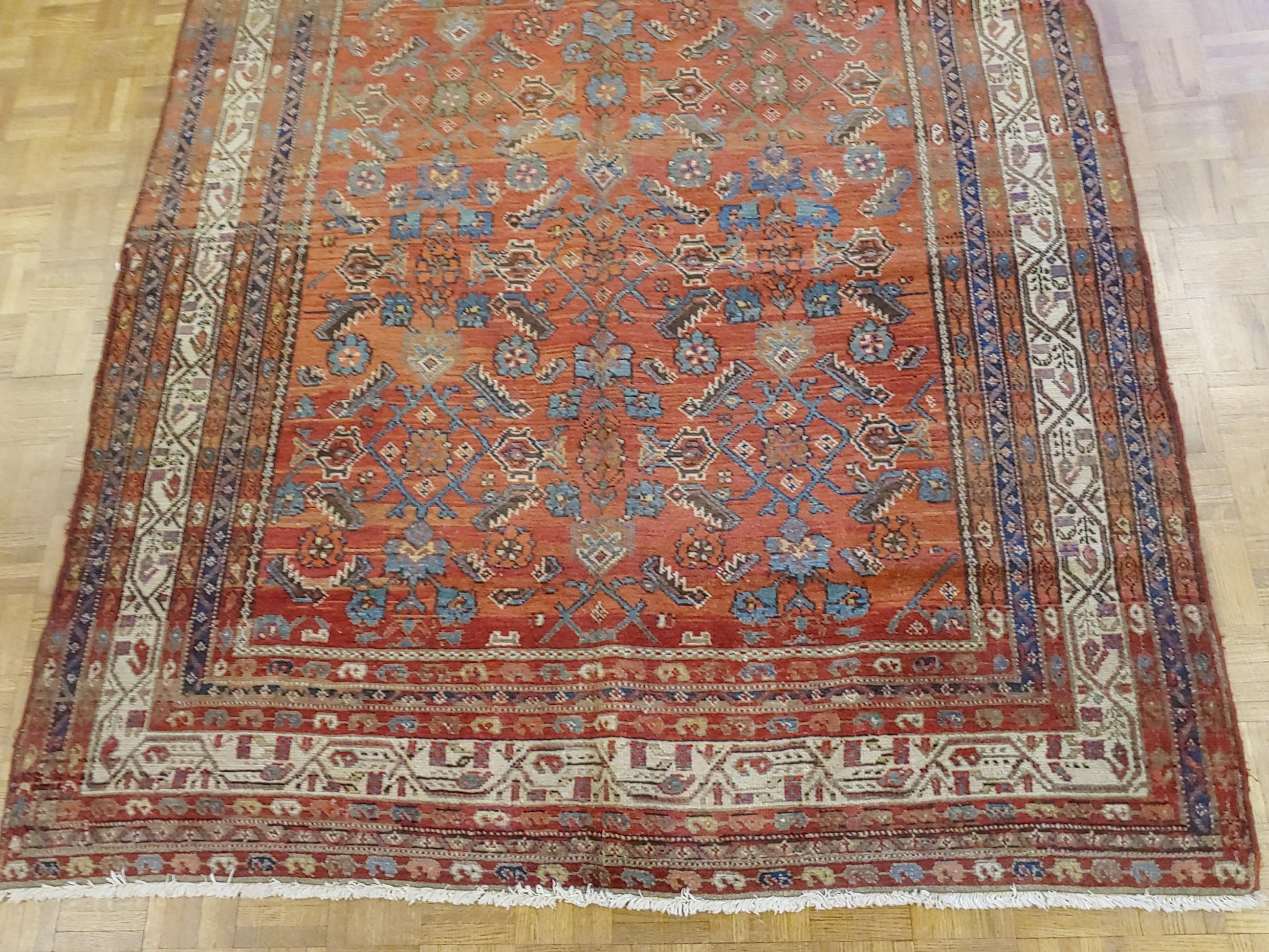 Hand-Woven Antique Persian Hamadan, Herati Motif, Rust Field, Wool, Hallway Size, 1915 For Sale