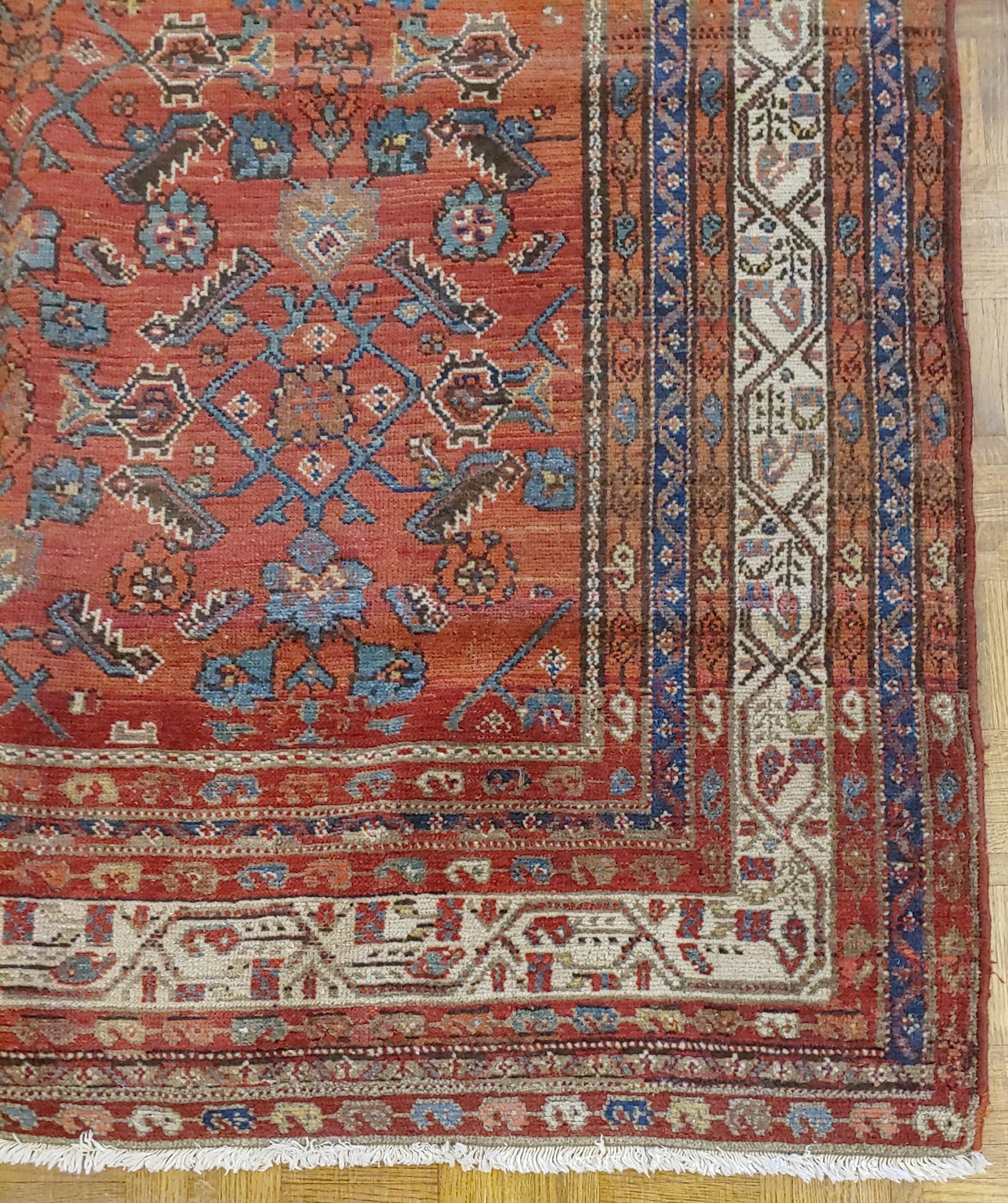 Antique Persian Hamadan, Herati Motif, Rust Field, Wool, Hallway Size, 1915 In Good Condition For Sale In Williamsburg, VA