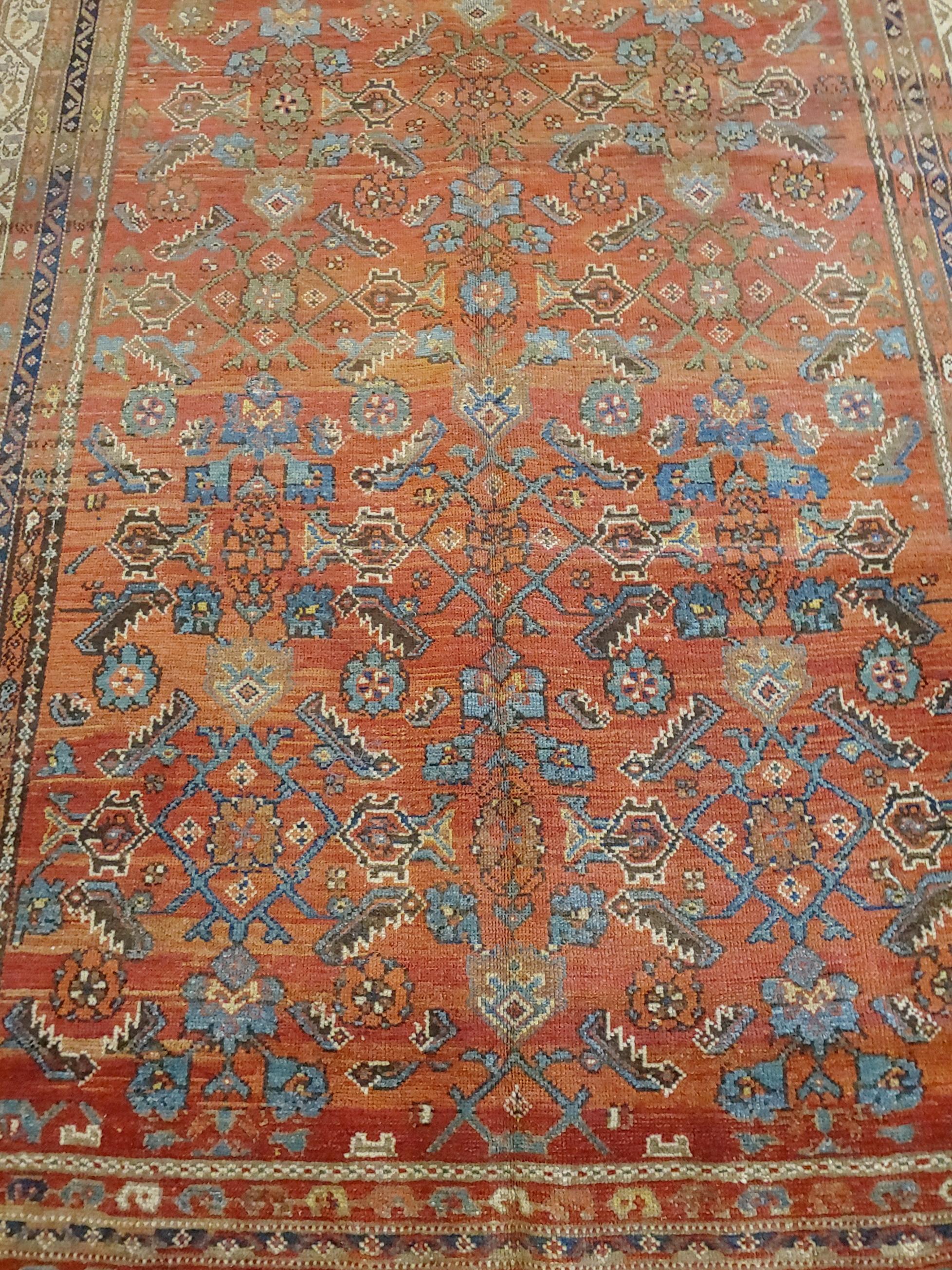 20th Century Antique Persian Hamadan, Herati Motif, Rust Field, Wool, Hallway Size, 1915 For Sale