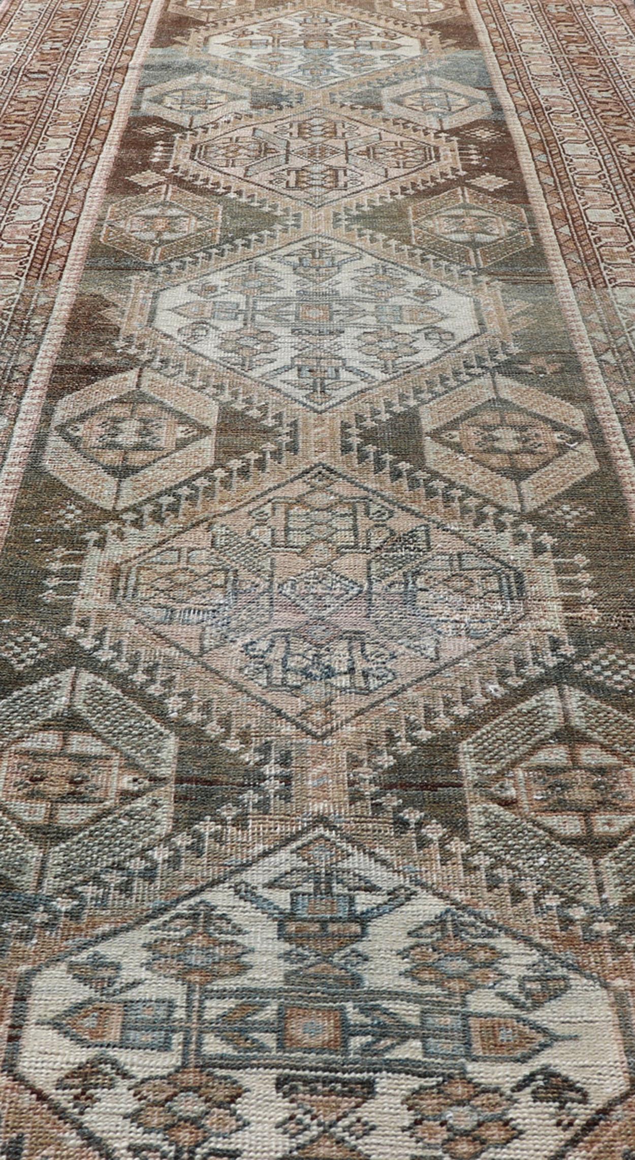 Antique Persian Hamadan Long Runner in Brown, Gray and Charcoal Background For Sale 2