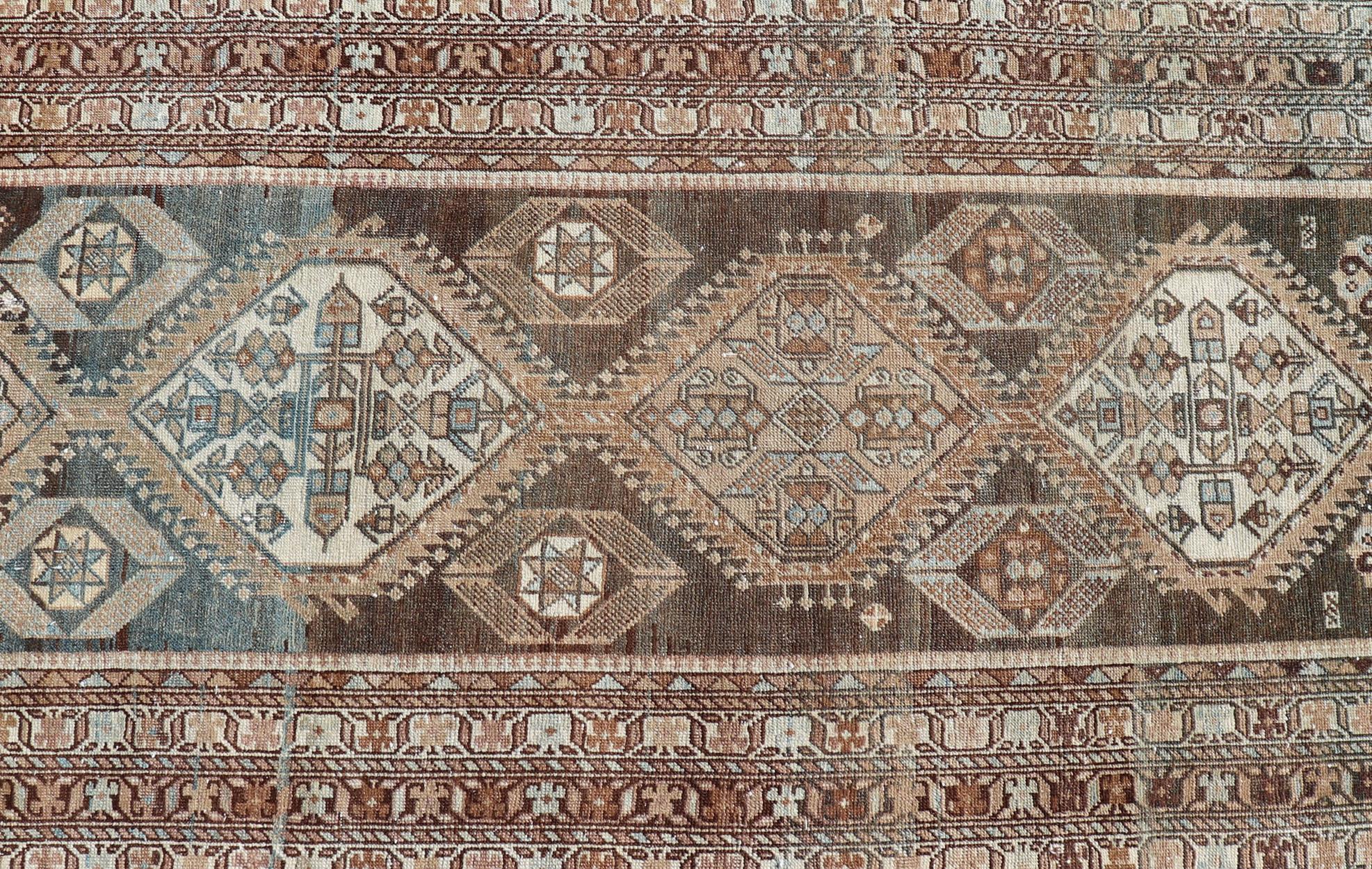 Antique Persian Hamadan Long Runner in Brown, Gray and Charcoal Background For Sale 3
