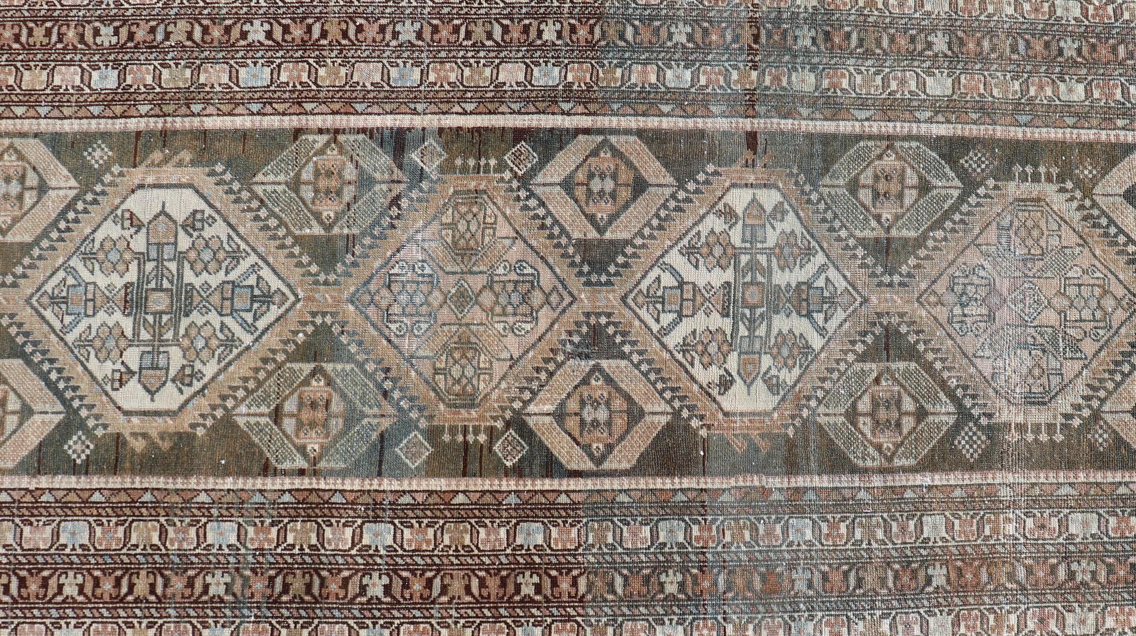 Antique Persian Hamadan Long Runner in Brown, Gray and Charcoal Background For Sale 4