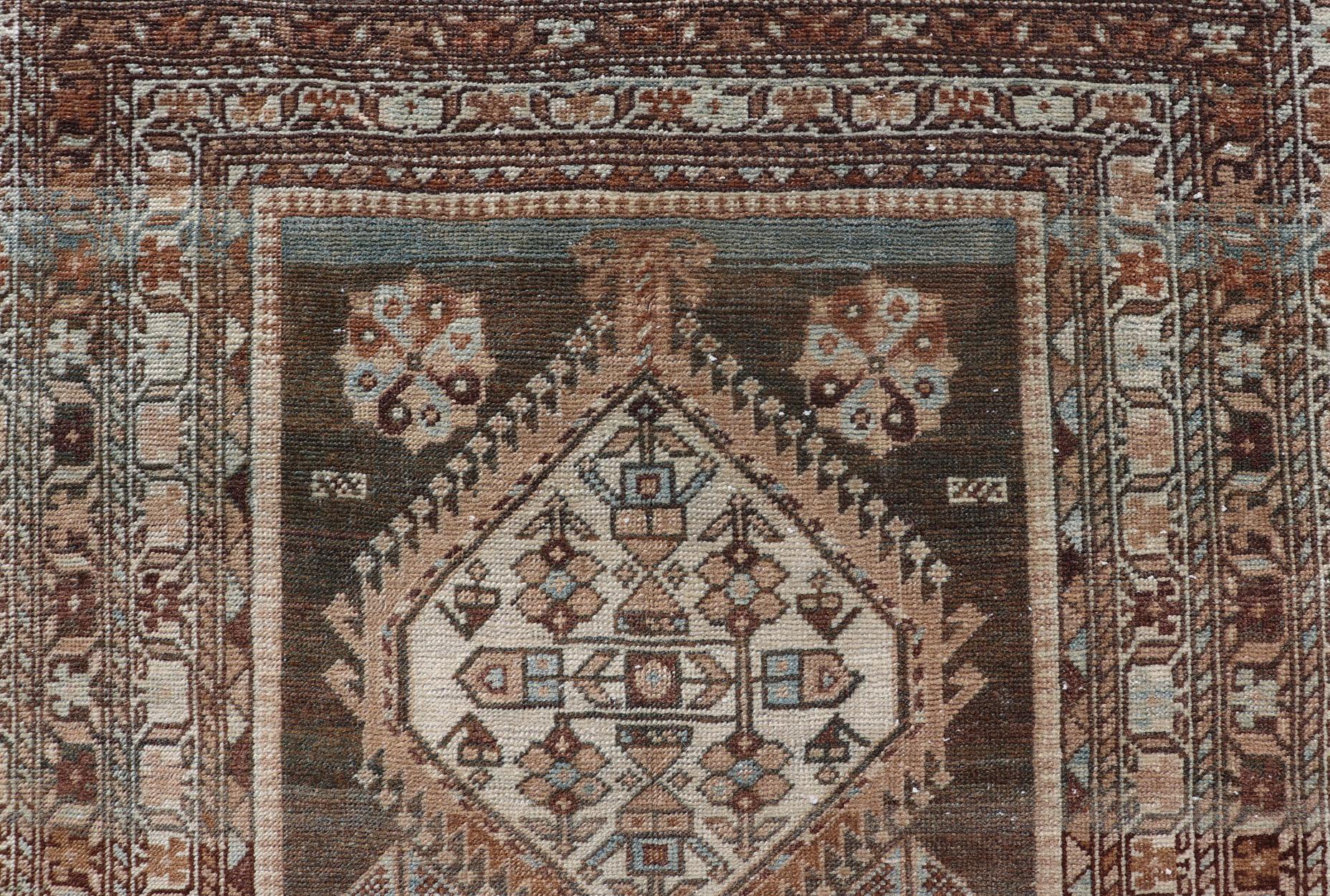 Antique Persian Hamadan Long Runner in Brown, Gray and Charcoal Background For Sale 7