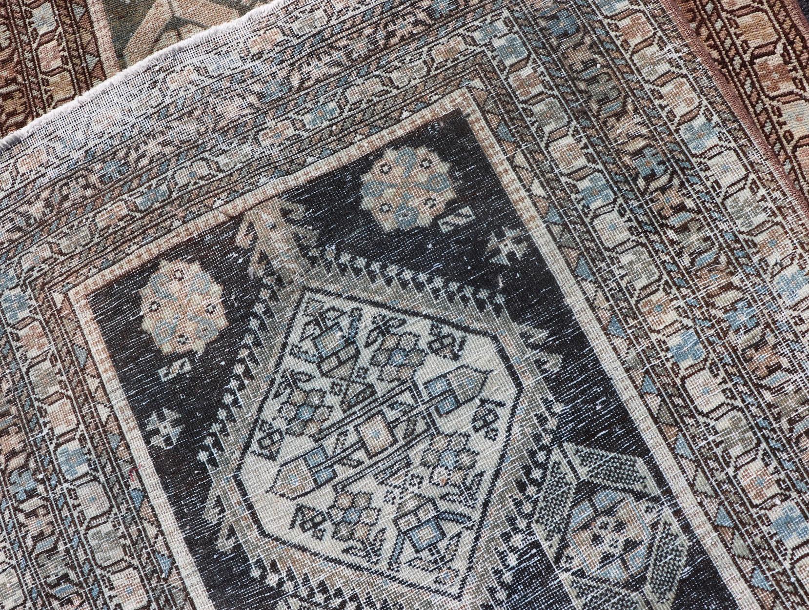 Antique Persian Hamadan Long Runner in Brown, Gray and Charcoal Background For Sale 8
