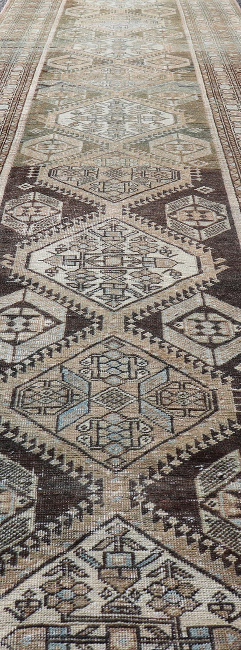 Antique Persian Hamadan Long Runner in Brown, Gray and Charcoal Background For Sale 1