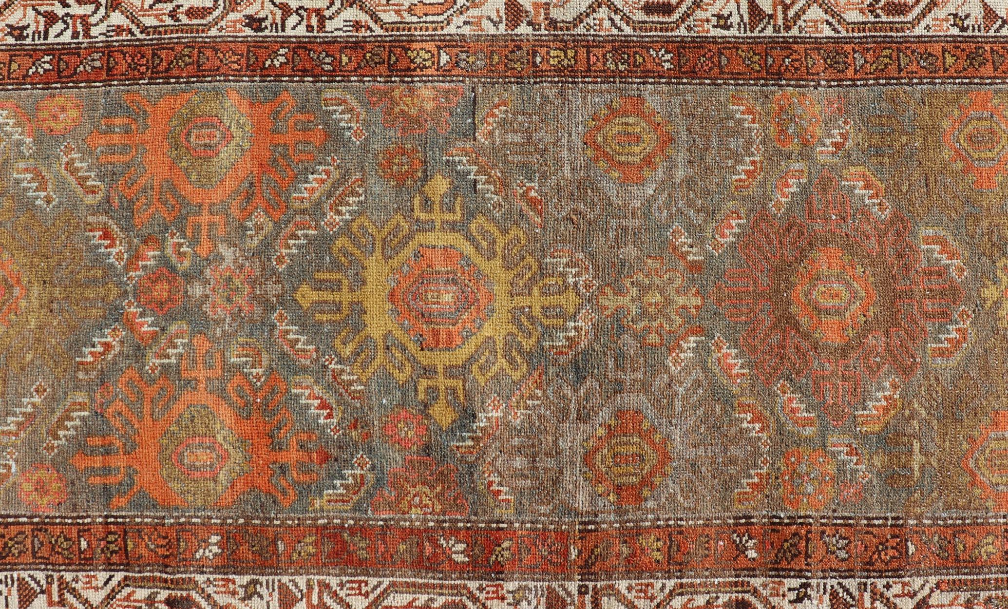 Antique Persian Hamadan Long Runner in Brown, Gray and Earth Tones For Sale 3