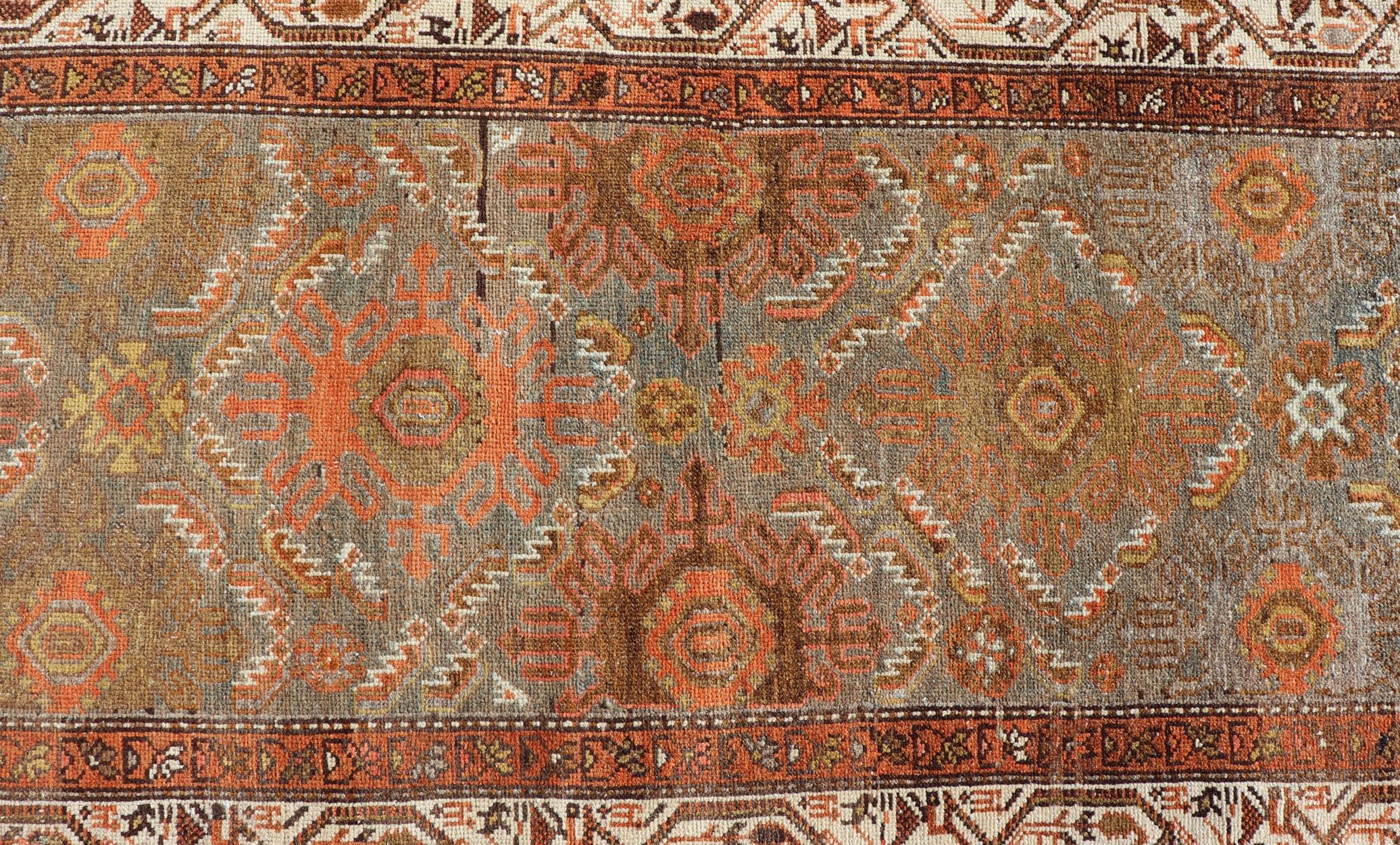 Antique Persian Hamadan Long Runner in Brown, Gray and Earth Tones For Sale 4