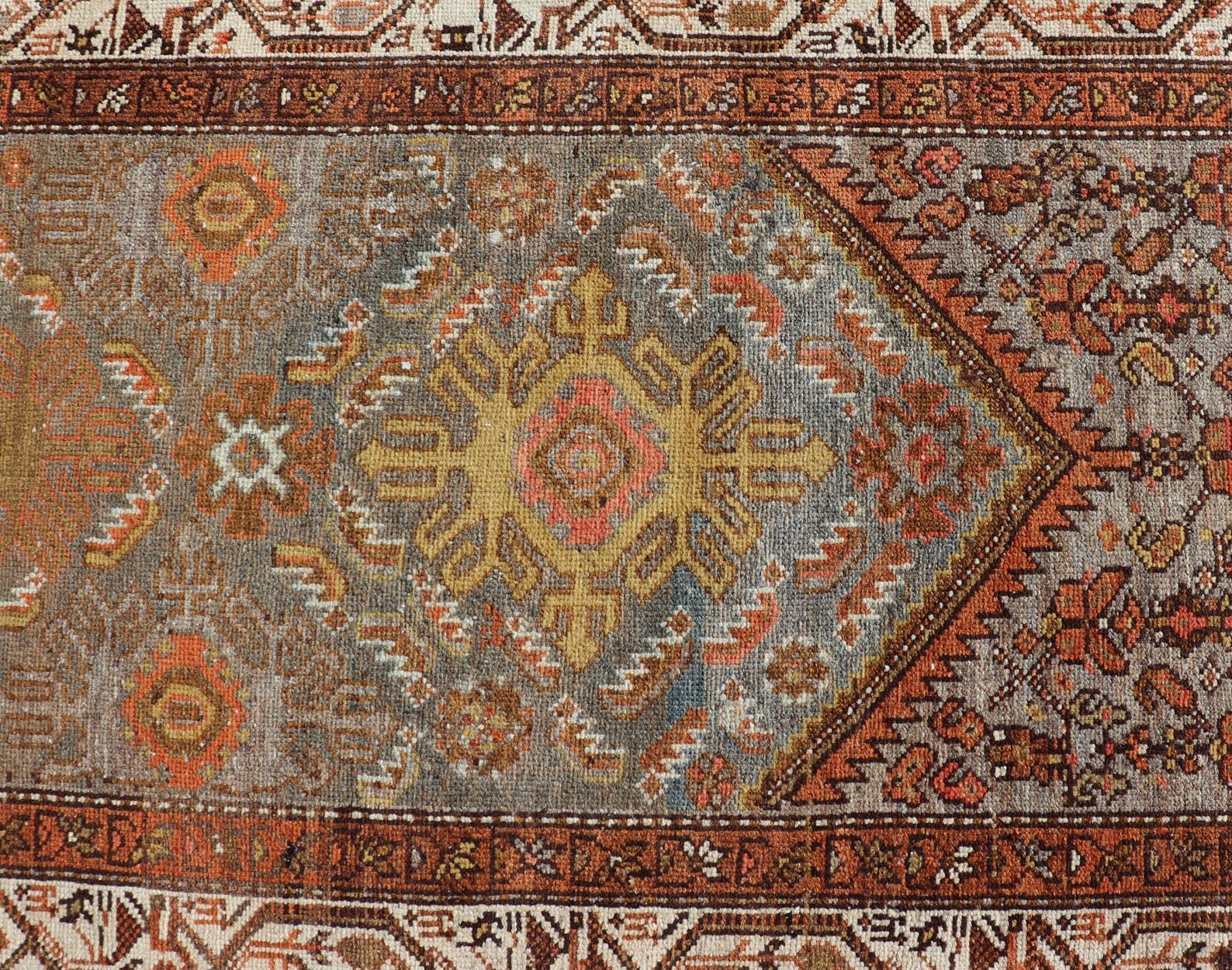Antique Persian Hamadan Long Runner in Brown, Gray and Earth Tones For Sale 5