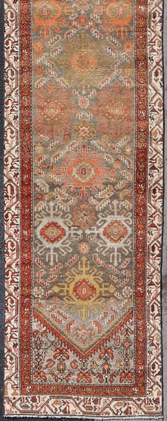 Antique Persian Hamadan Long Runner in Brown, Gray and Earth Tones