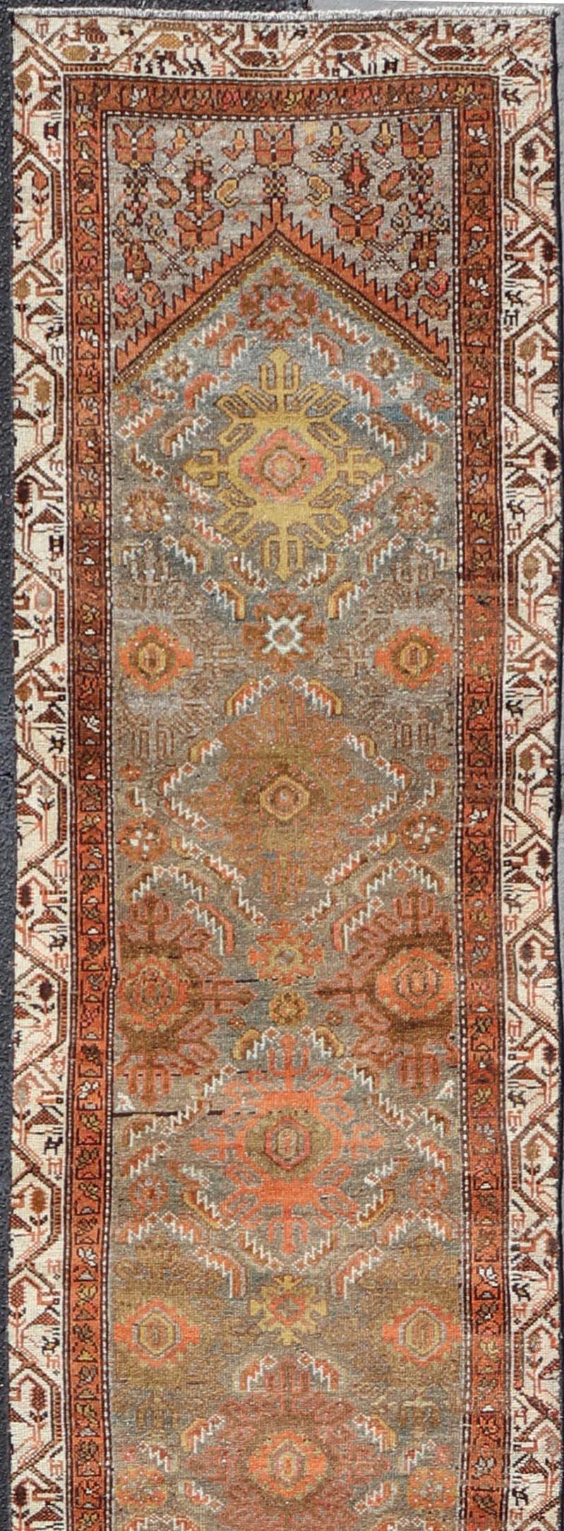 Malayer Antique Persian Hamadan Long Runner in Brown, Gray and Earth Tones For Sale