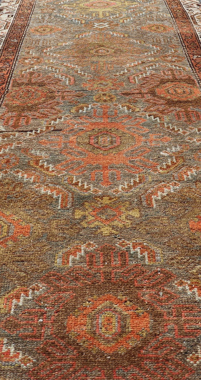 Antique Persian Hamadan Long Runner in Brown, Gray and Earth Tones For Sale 2