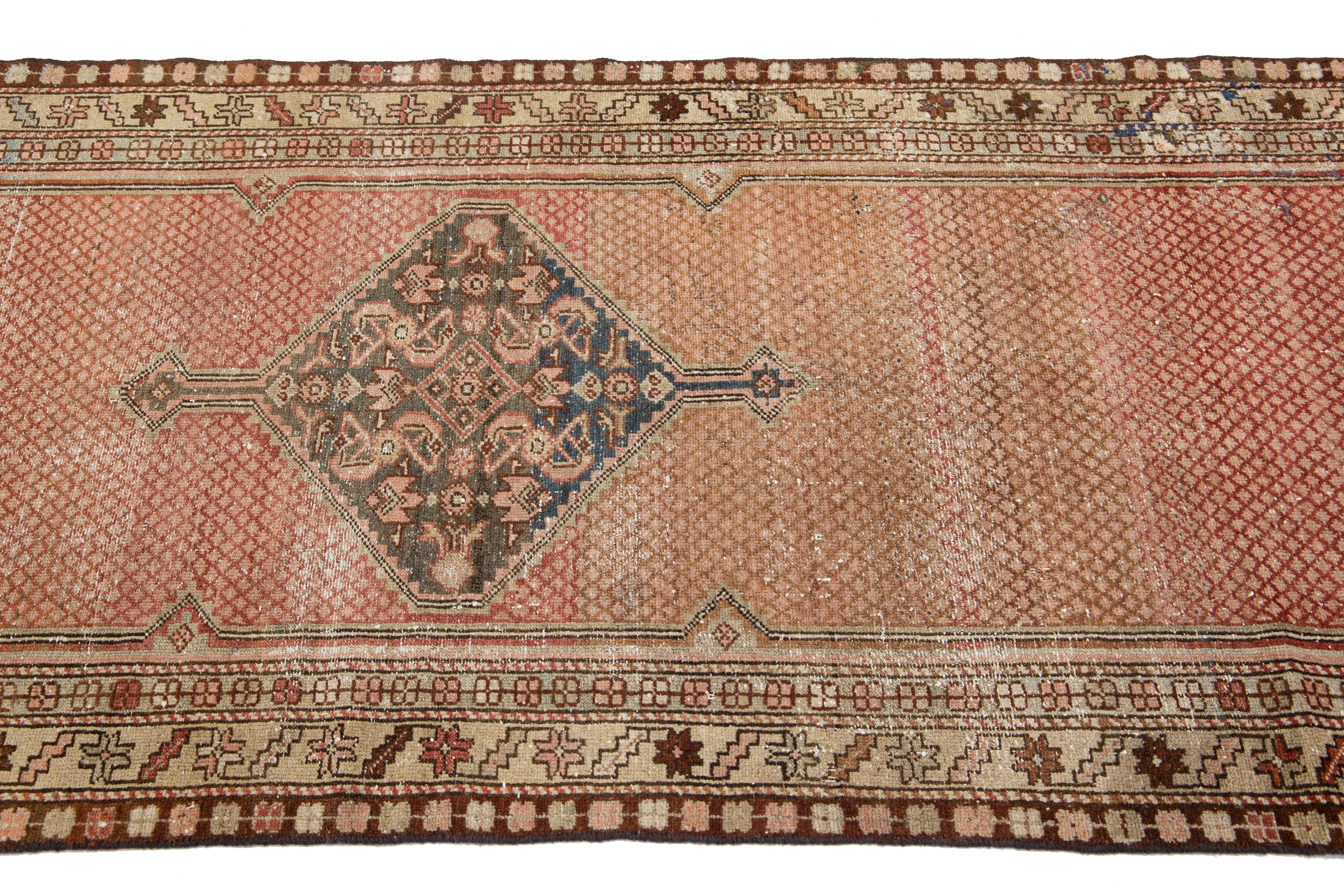 Hand-Knotted Antique Persian Hamadan Medallion Wool Rug with Rust Color  For Sale