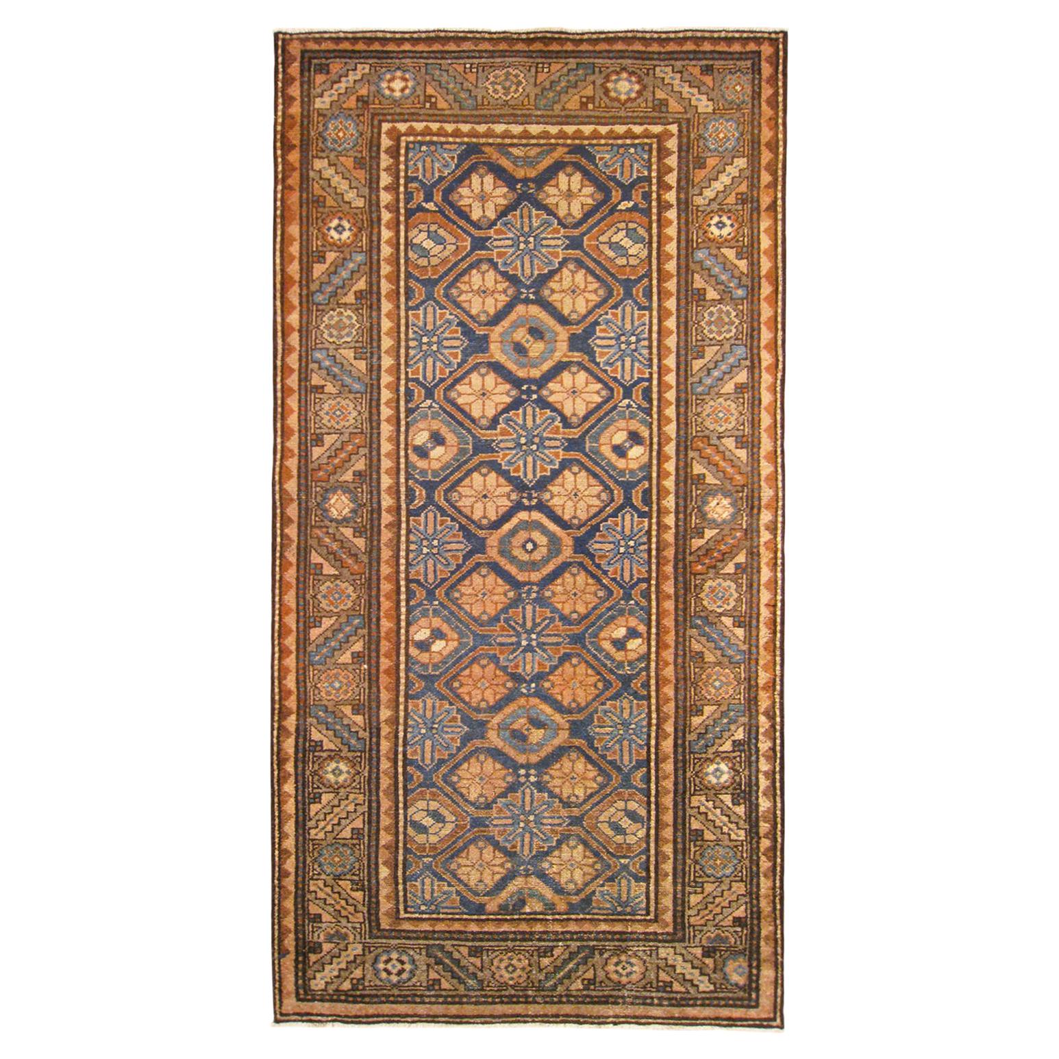 Antique Northwest Persian Oriental Rug, in Small Size, Blue Field and