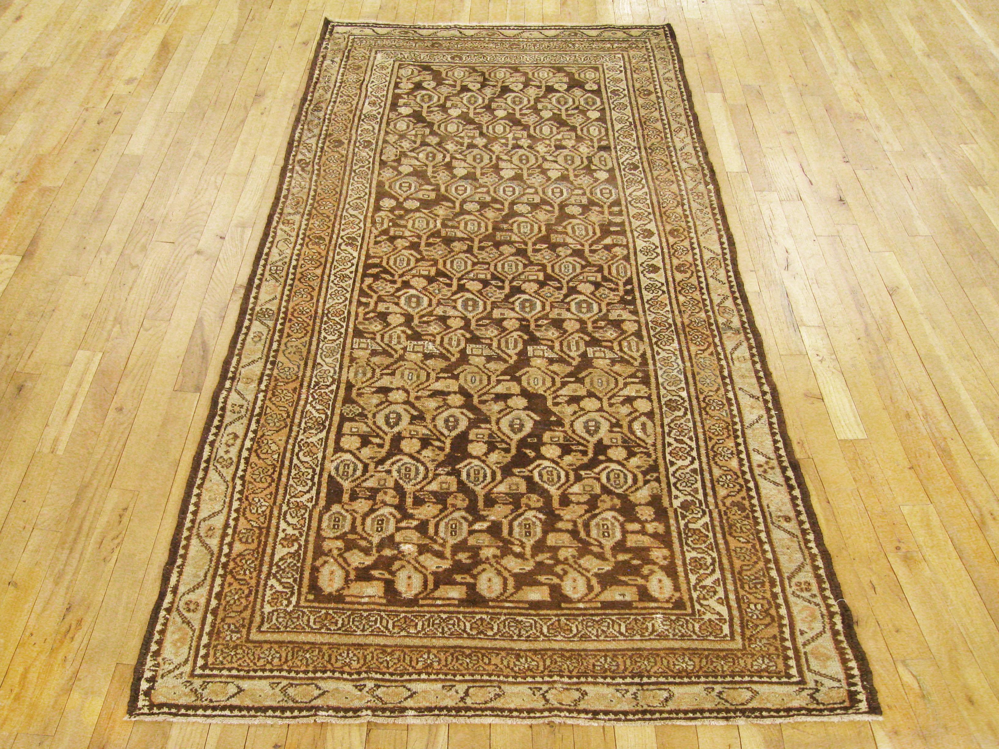 Hand-Knotted Antique Persian Hamadan Oriental Rug, in Runner Size, w/ Geometric Design For Sale