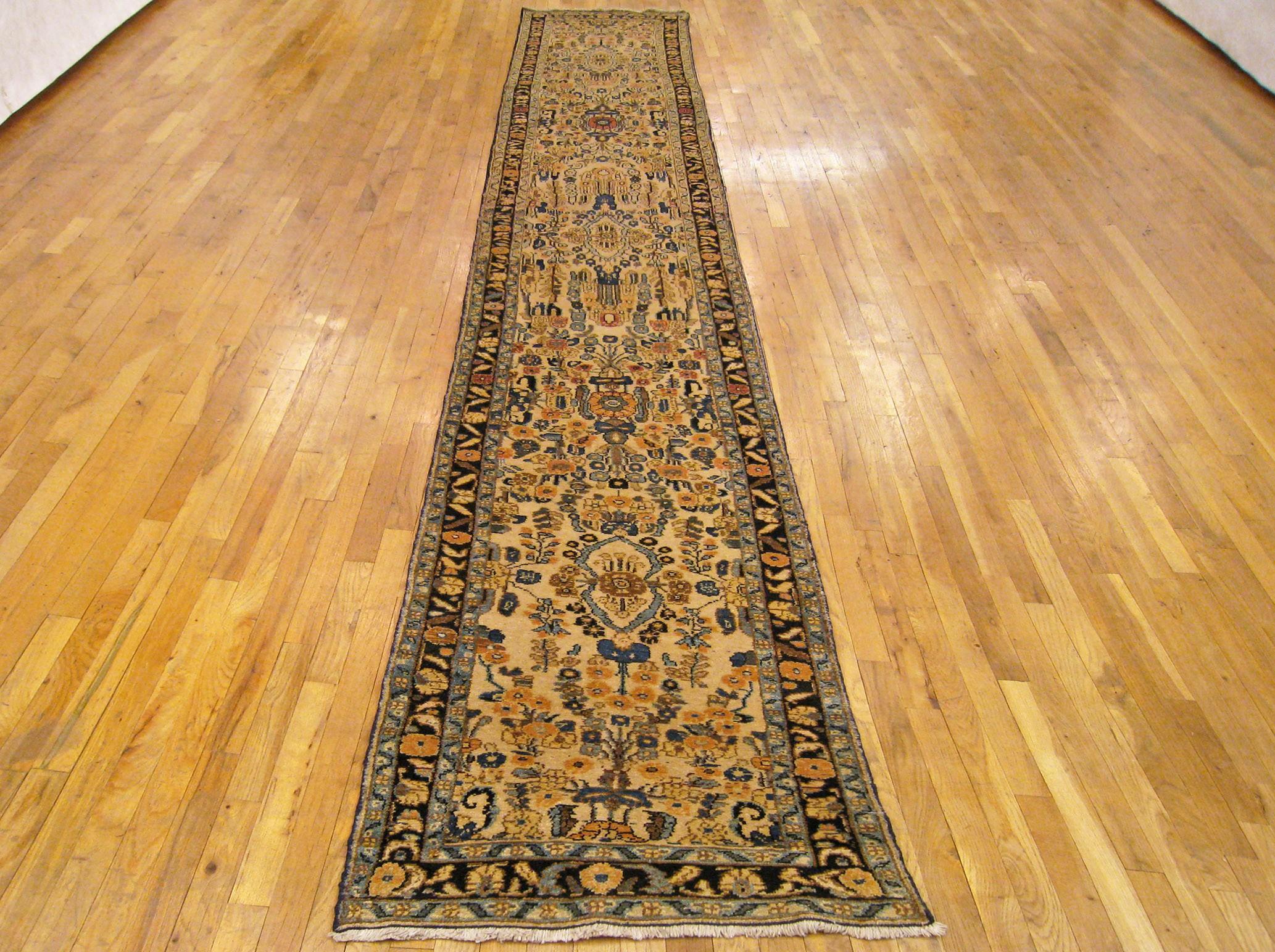 Asian Antique Persian Hamadan Oriental Rug, in Runner size, with Soft Colors & Foliate For Sale